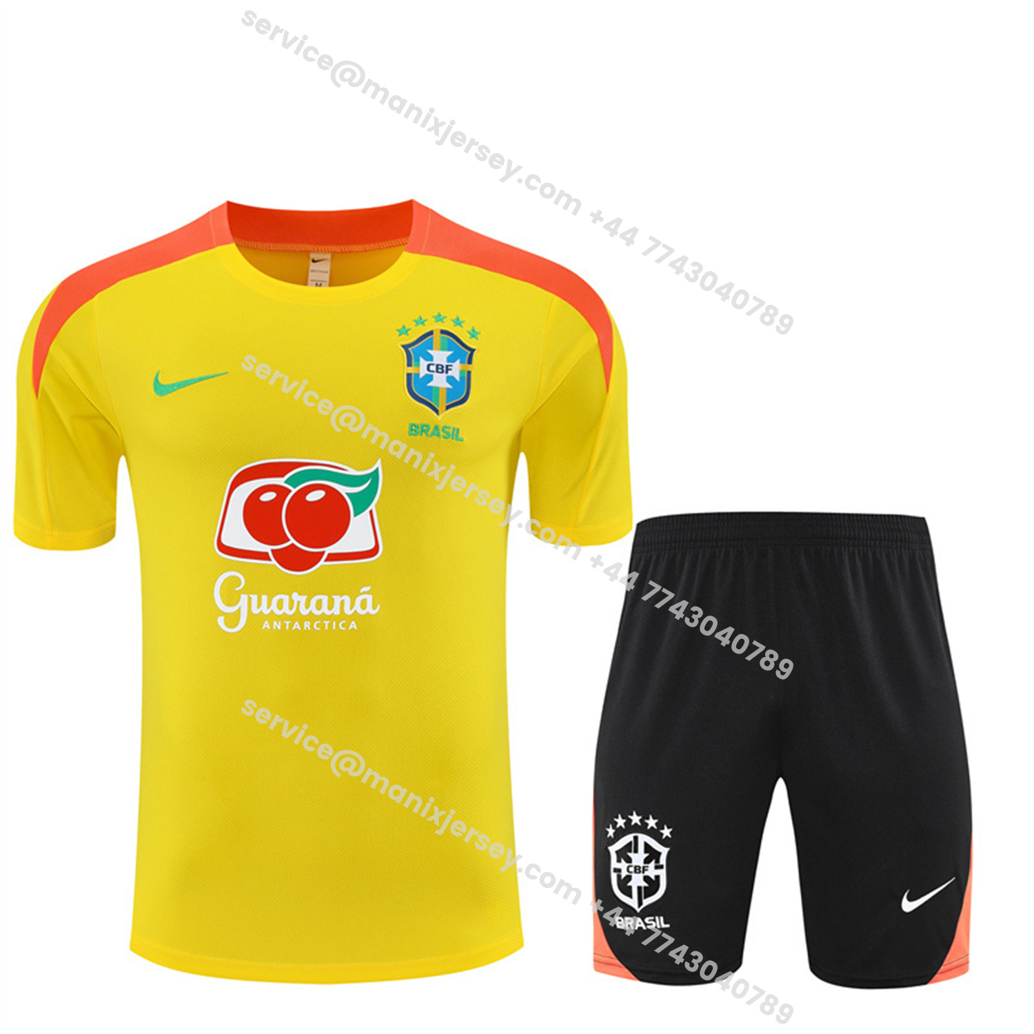 ManixJersey.com | Brazil 25-26 Kids Short-Sleeve Training Set - Yellow Top & Black Shorts -Customize Name, Number and Patch | Worldwide Shipping