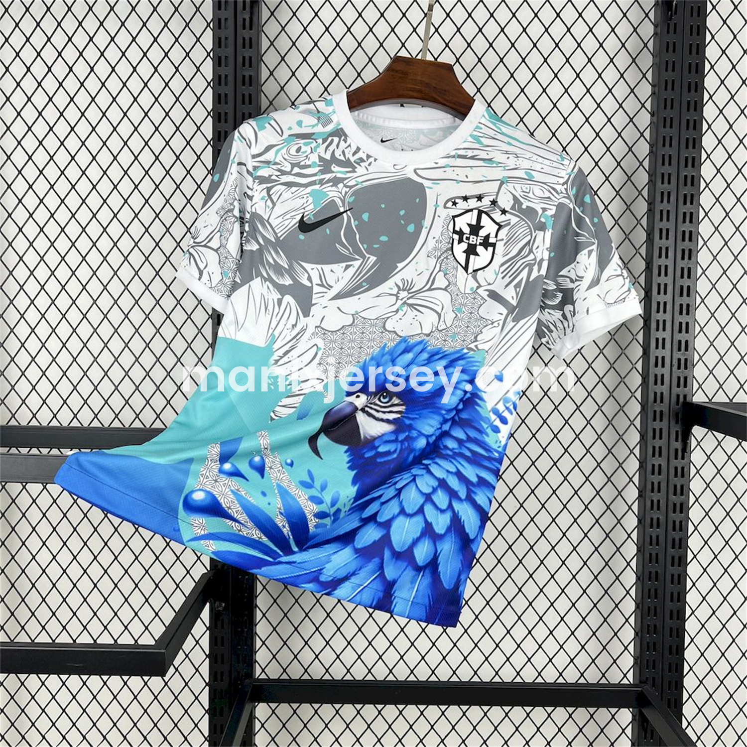 ManixJersey.com | Brazil 2025 Blue Macaw Special Edition White Jersey - Fans Version -Customize Name, Number and Patch | Worldwide Shipping