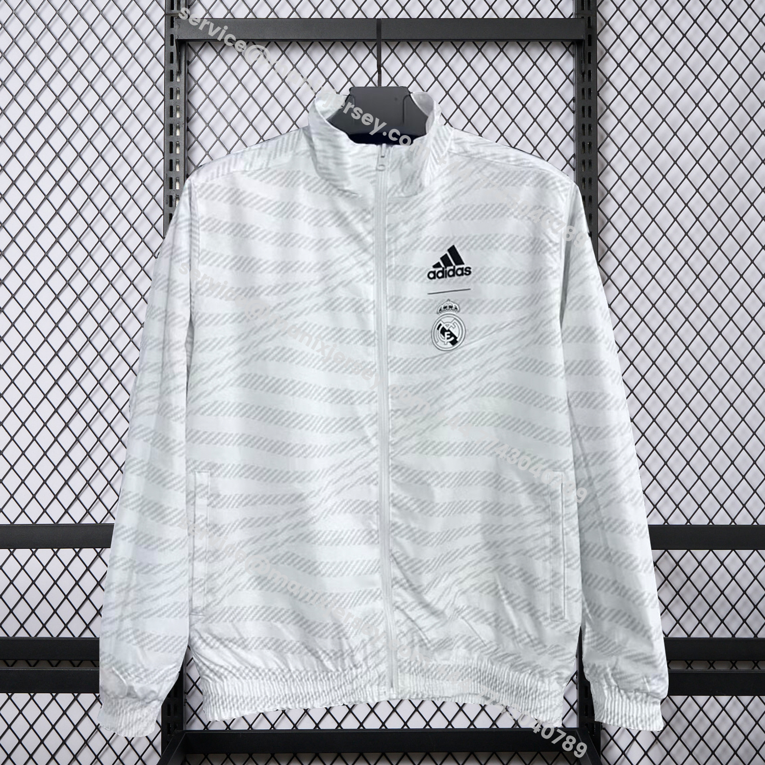 ManixJersey.com | Real Madrid 25-26 Windbreaker Jacket - White And Grey -Customize Name, Number and Patch | Worldwide Shipping
