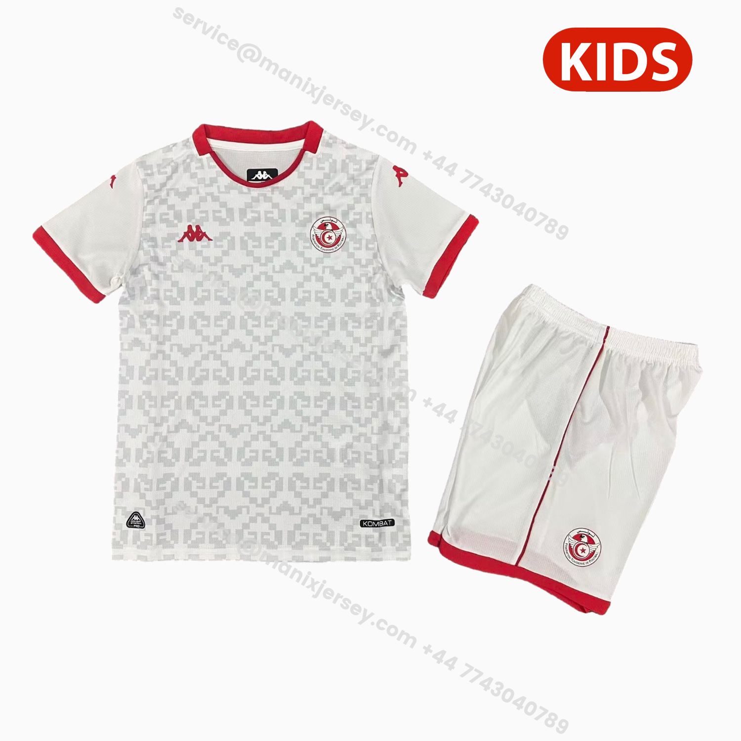 ManixJersey.com | Tunisia 2026 Away White Kids Kit -Customize Name, Number and Patch | Worldwide Shipping