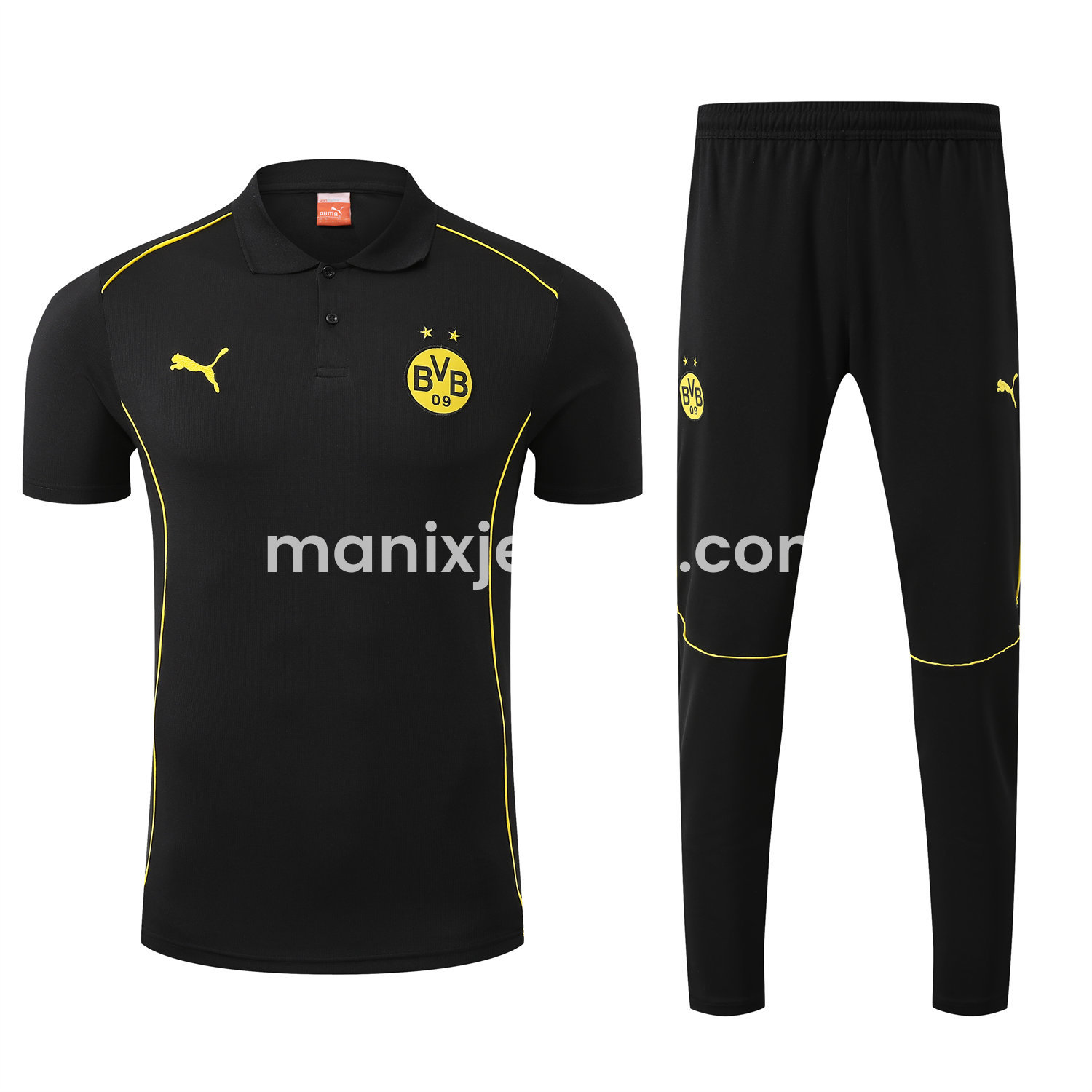 ManixJersey.com | Dortmund 25-26 POLO Short-Sleeve Training Set - Black Top and Pants -Customize Name, Number and Patch | Worldwide Shipping