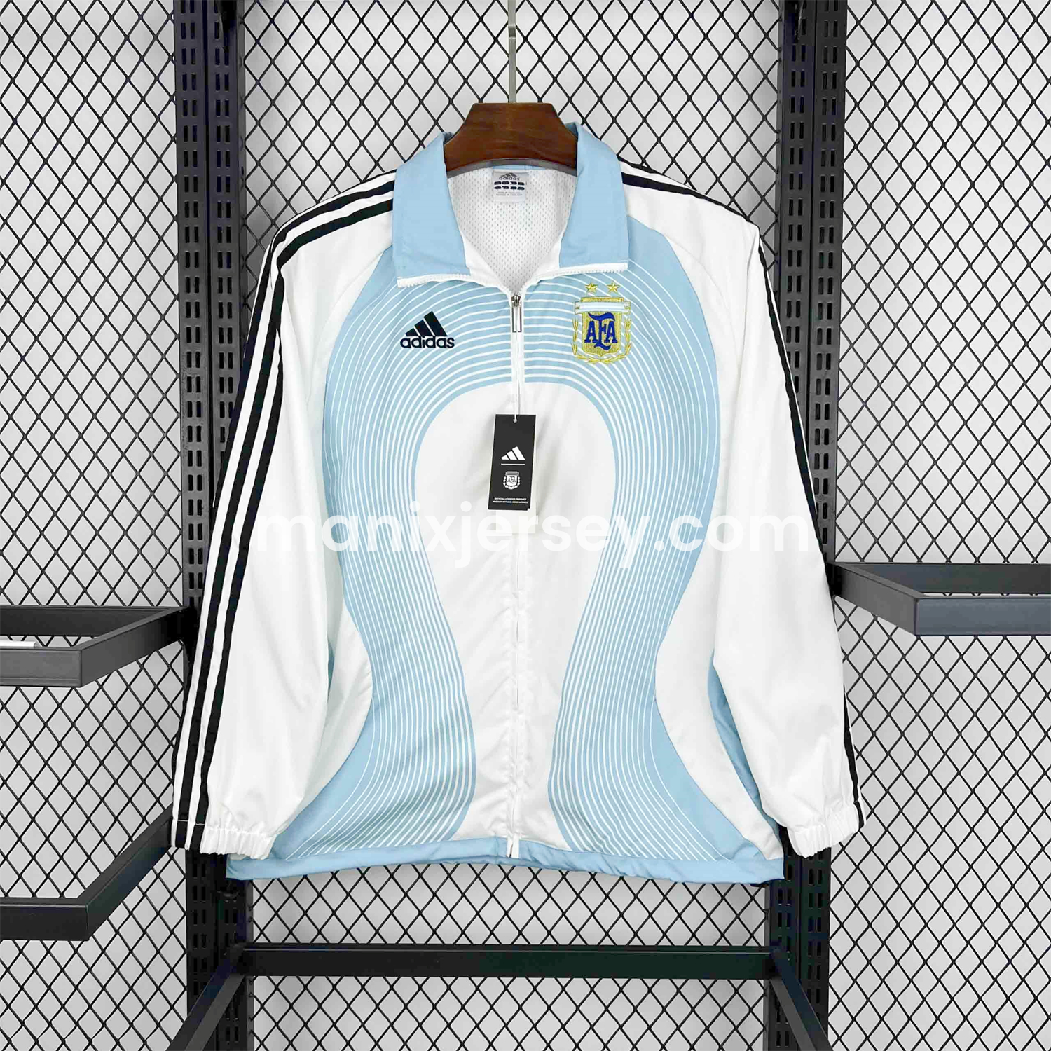 ManixJersey.com | Argentina 25-26 Throwback Windbreaker Jacket - White with Blue Lines -Customize Name, Number and Patch | Worldwide Shipping