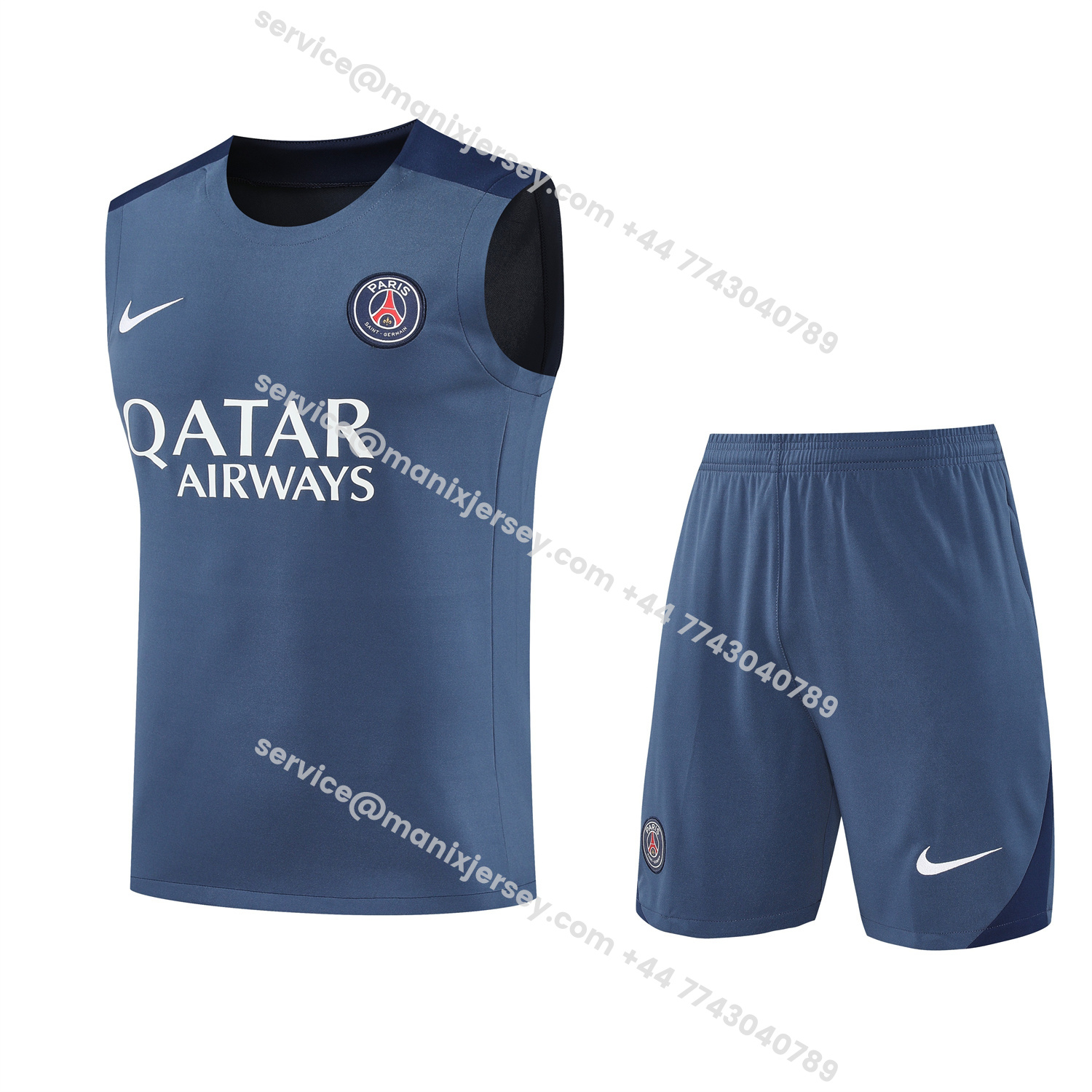 ManixJersey.com | Paris Saint-Germain PSG 25-26 Vest Training Set - Deep Blue Vest & Deep Blue Shorts -Customize Name, Number and Patch | Worldwide Shipping