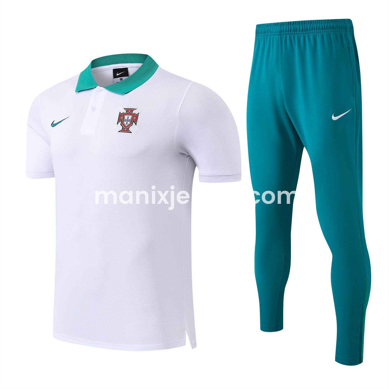 ManixJersey.com | Portugal 25-26 POLO Short-Sleeve Training Set - White Top and Blue Pants -Customize Name, Number and Patch | Worldwide Shipping