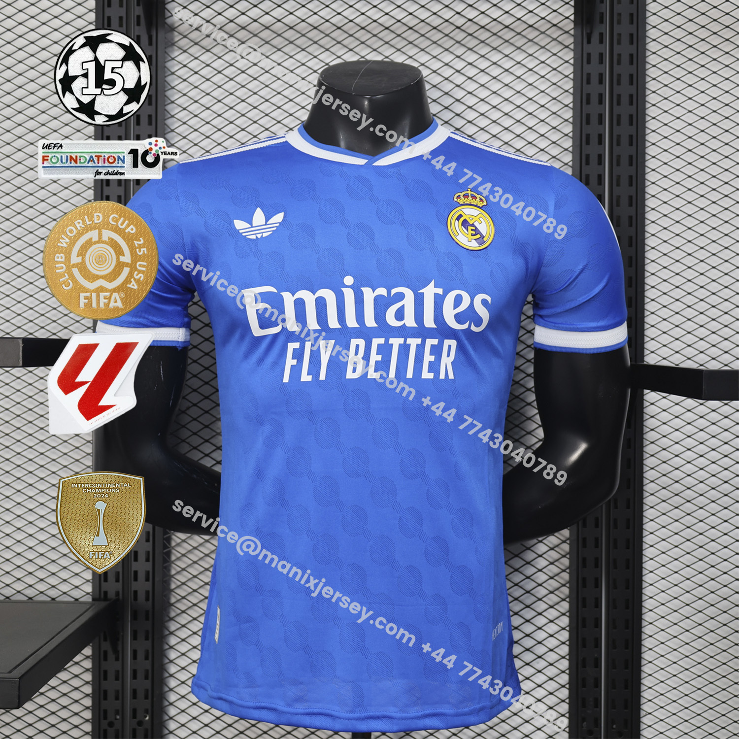 ManixJersey.com | Real Madrid 25-26 Third Blue Jersey - Player Version -Customize Name, Number and Patch | Worldwide Shipping