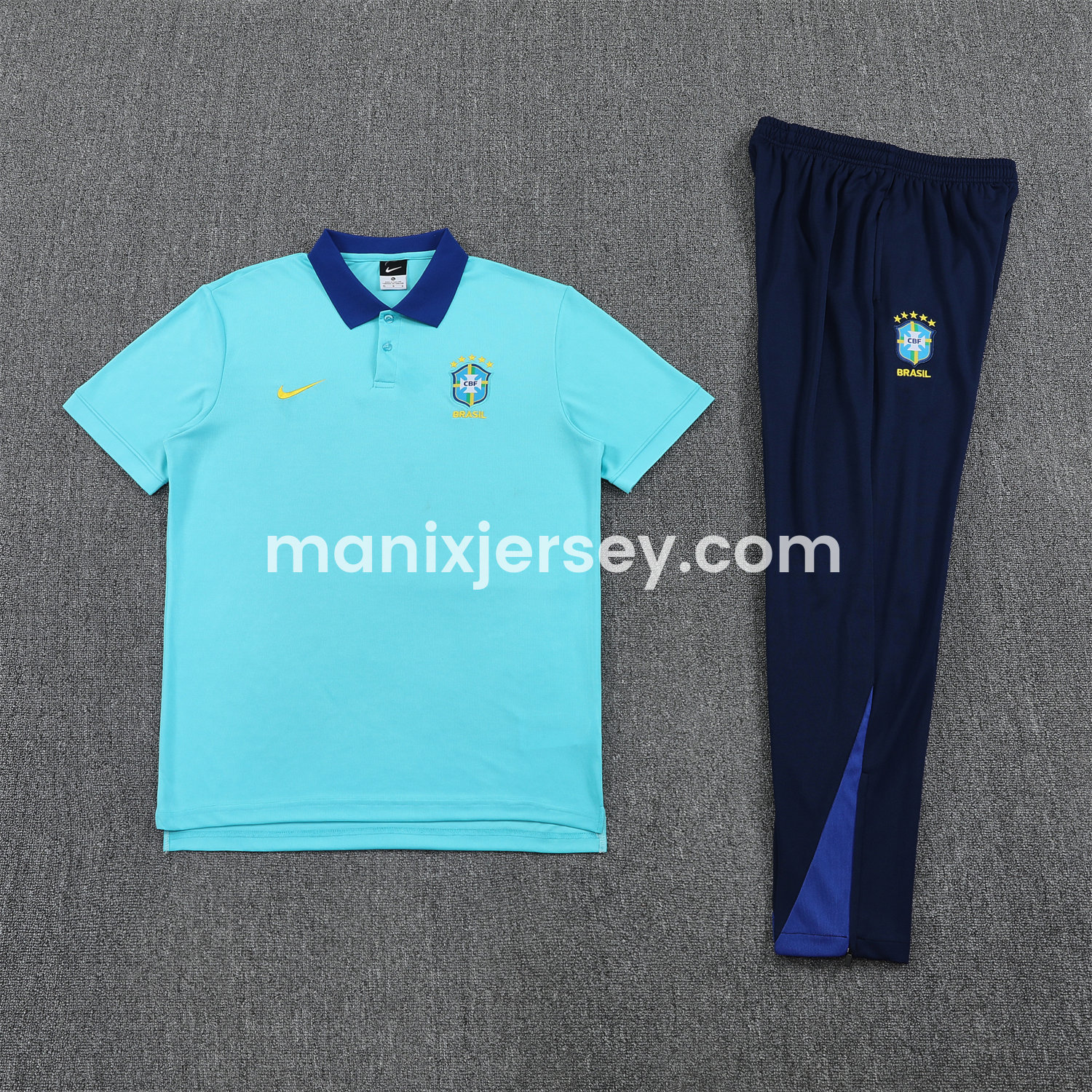 ManixJersey.com | Brazil 25-26 POLO Short-Sleeve Training Set - Blue Top and Deep Blue Pants -Customize Name, Number and Patch | Worldwide Shipping