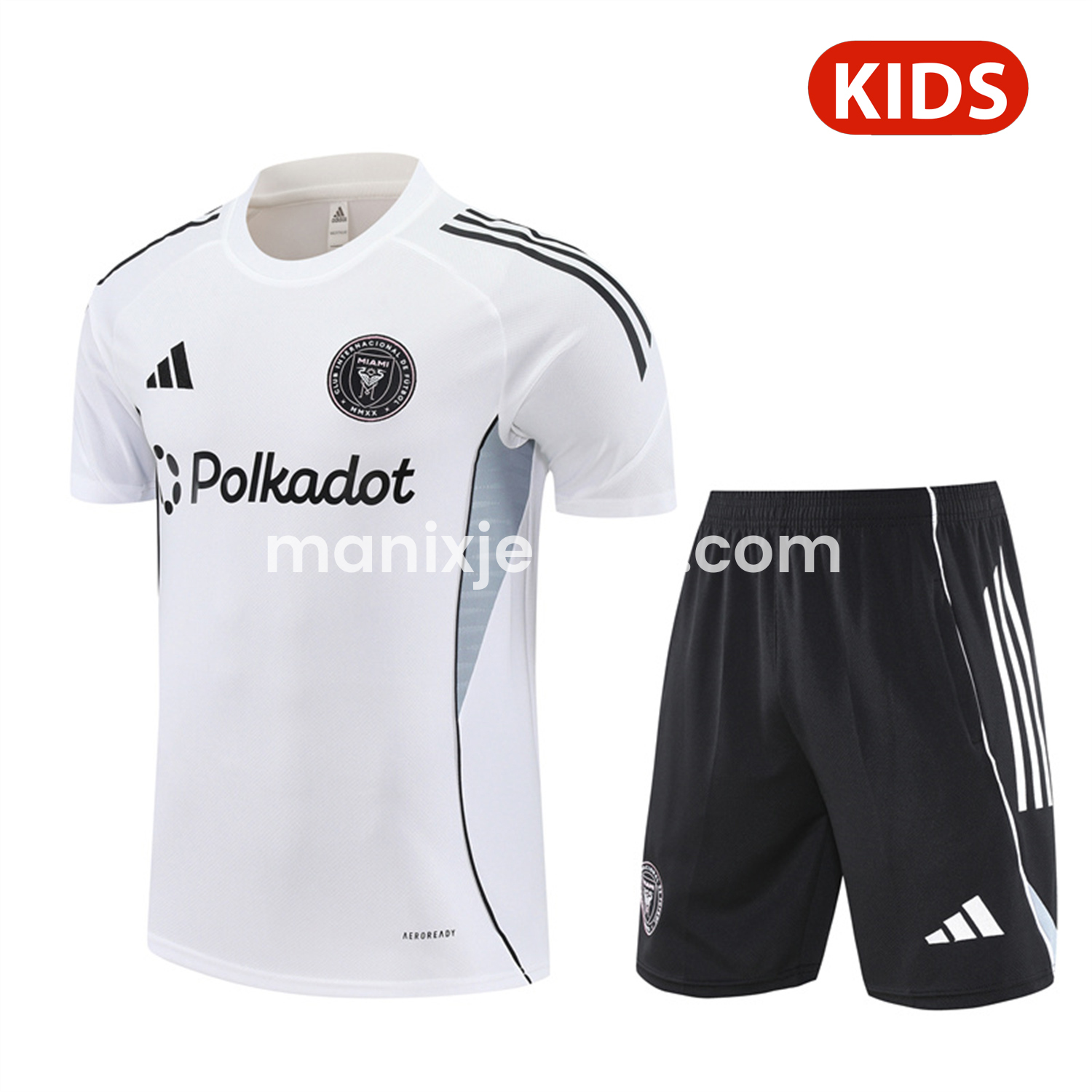ManixJersey.com | INT M.A.M 25-26 Kids Short-Sleeve Training Set - White Top and Black Shorts -Customize Name, Number and Patch | Worldwide Shipping