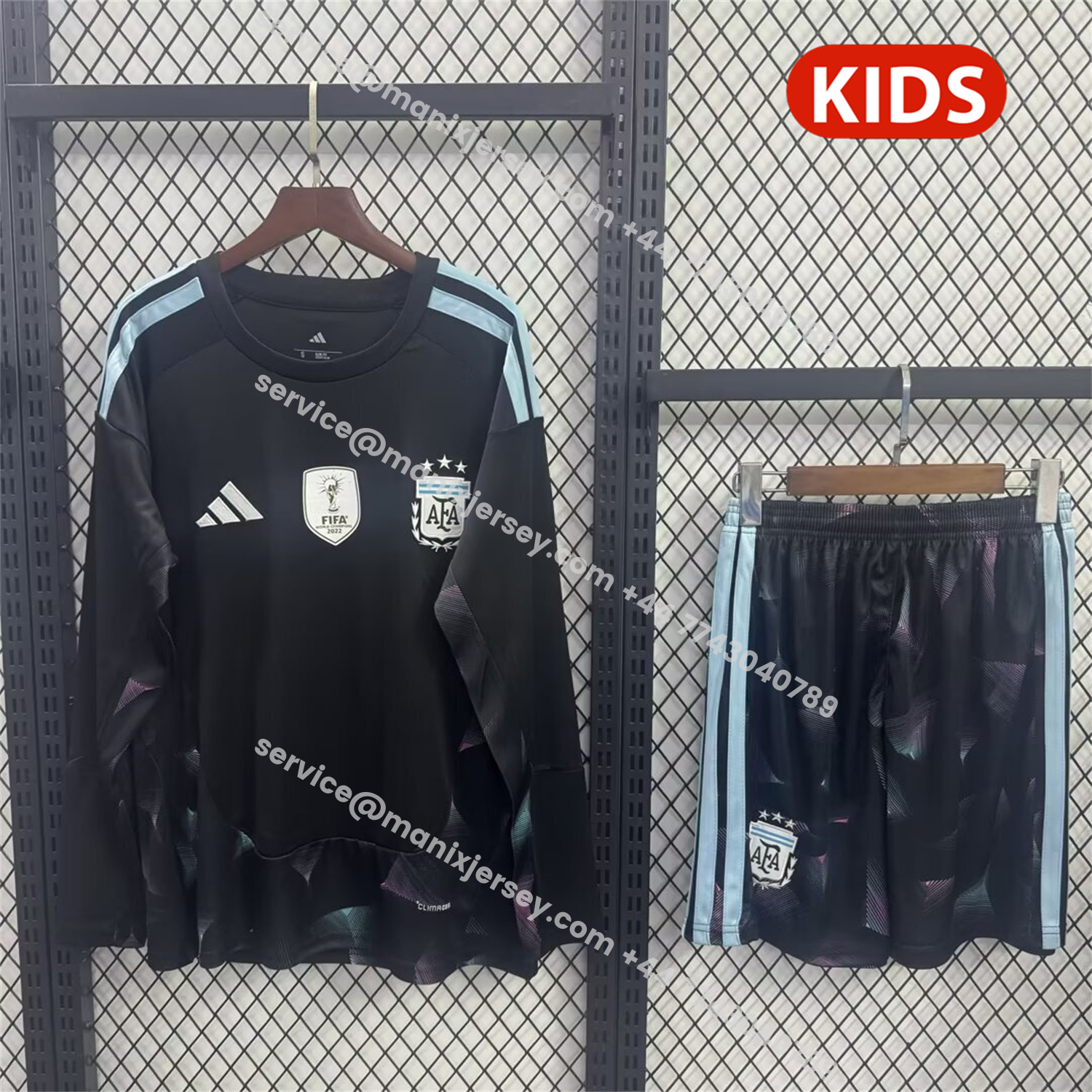 ManixJersey.com | Argentina 2026 Goalkeeper Black Long Sleeves Kids Kit -Customize Name, Number and Patch | Worldwide Shipping