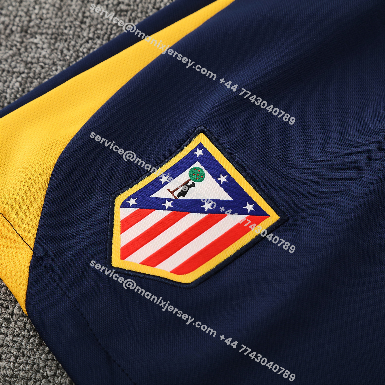 ManixJersey.com | Atletico Madrid Short-Sleeve Training Set - Red White Top & Blue Shorts -Customize Name, Number and Patch | Worldwide Shipping