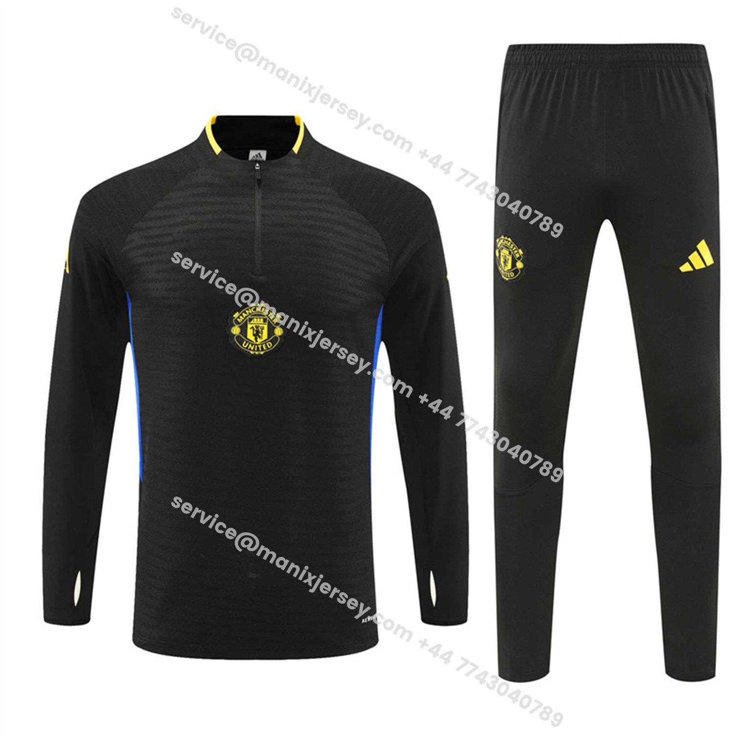 ManixJersey.com | Manchester United 25-26 Kids Long Sleeve Training Set - Black Top & Black Pants -Customize Name, Number and Patch | Worldwide Shipping