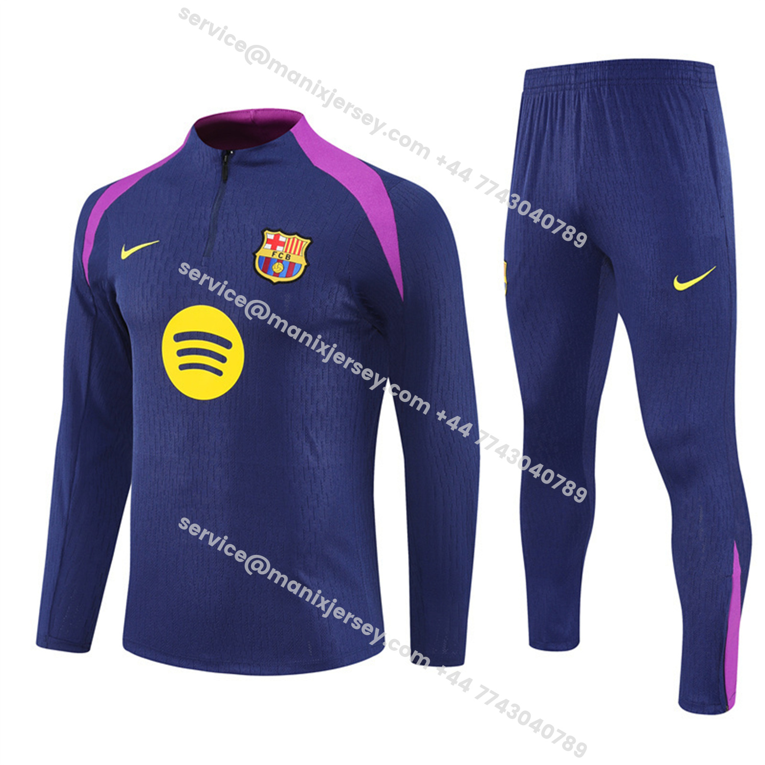 ManixJersey.com | Barcelona 25-26 Long Sleeve Training Set - Royal Blue Top Yellow Sponsor & Royal Blue Pants -Customize Name, Number and Patch | Worldwide Shipping