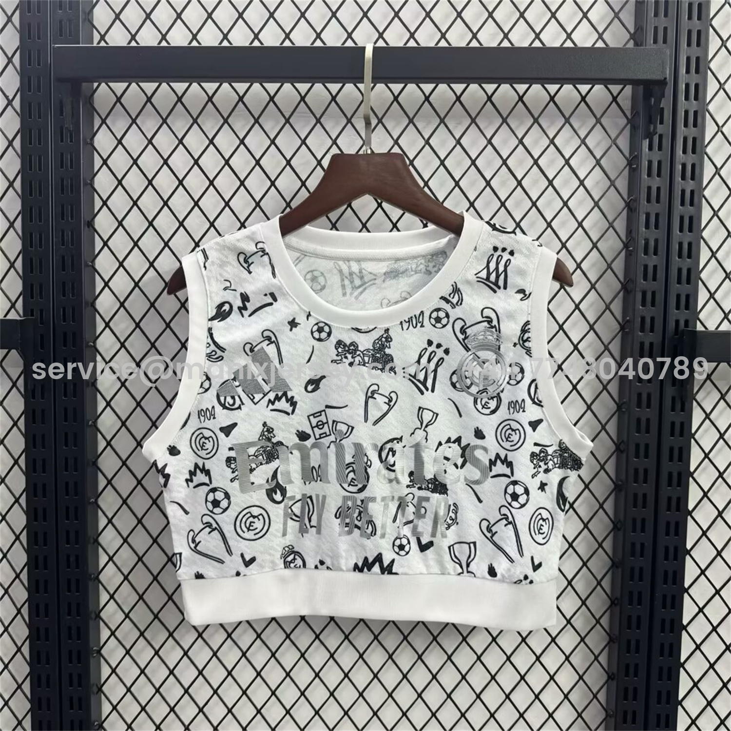 ManixJersey.com | Women's Real Madrid 25-26 White Yoga Vest with Black Emoji Icons -Customize Name, Number and Patch | Worldwide Shipping