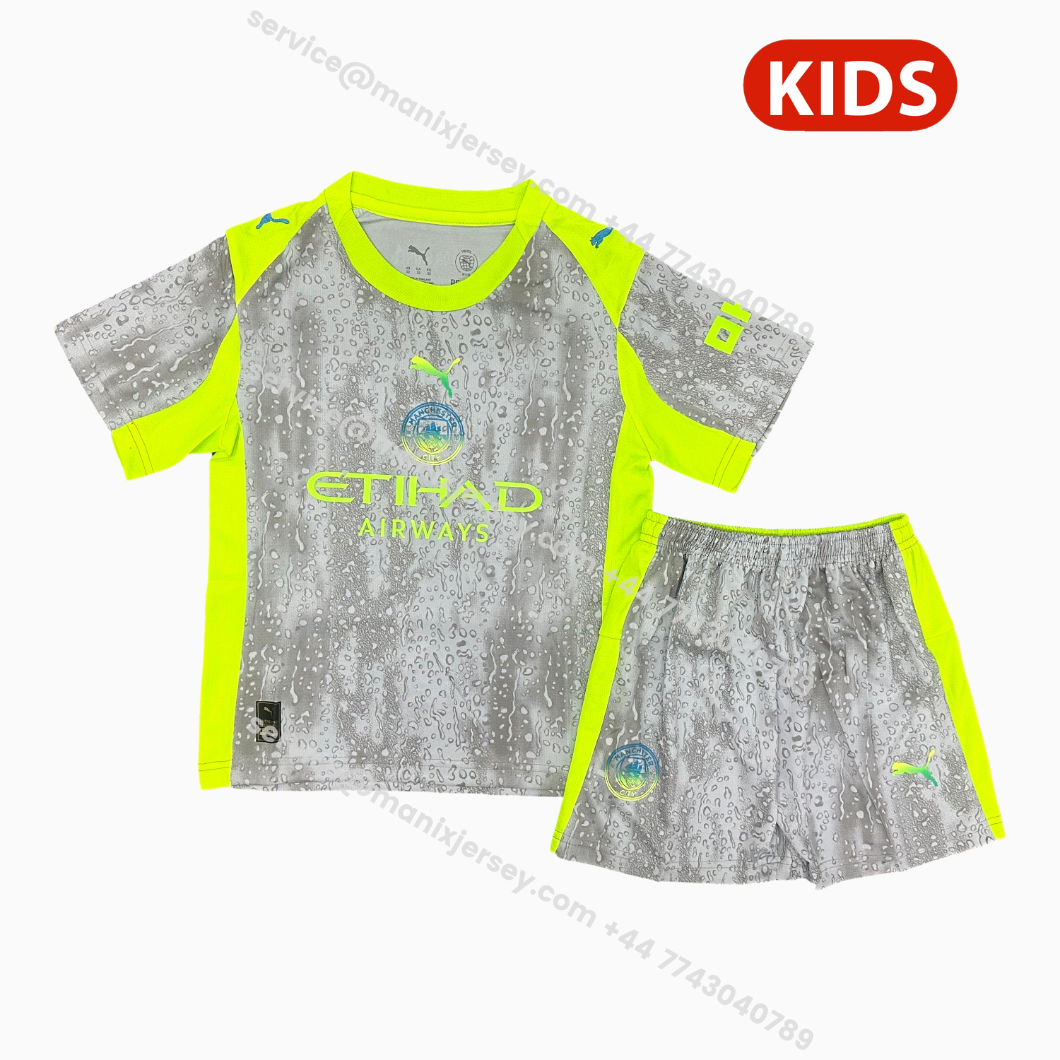 ManixJersey.com | Manchester City 25-26 Third Gray Kids Kit -Customize Name, Number and Patch | Worldwide Shipping