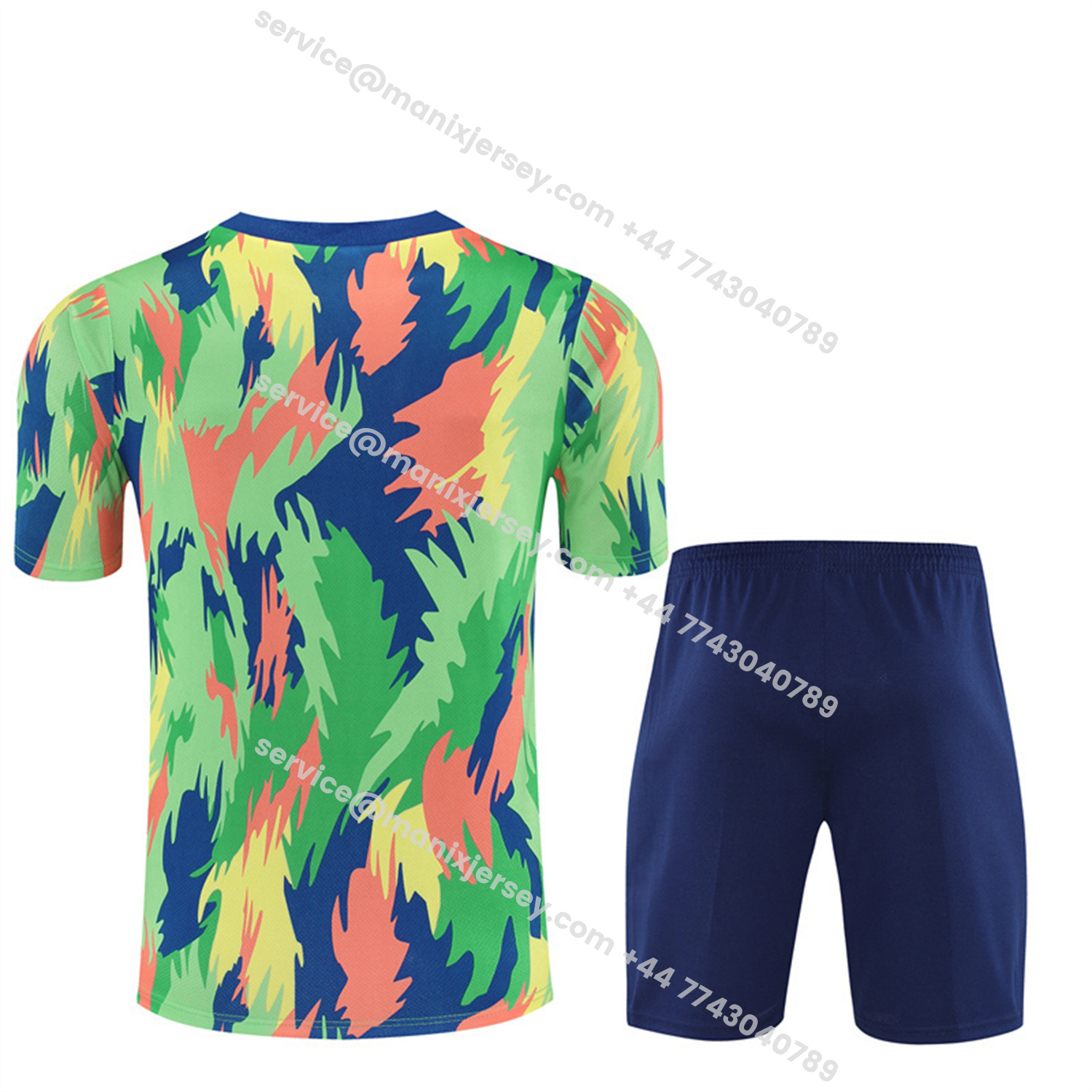 ManixJersey.com | Brazil 25-26 Kids Short-Sleeve Training Set - Blue Green Camouflage Top & Blue Shorts -Customize Name, Number and Patch | Worldwide Shipping