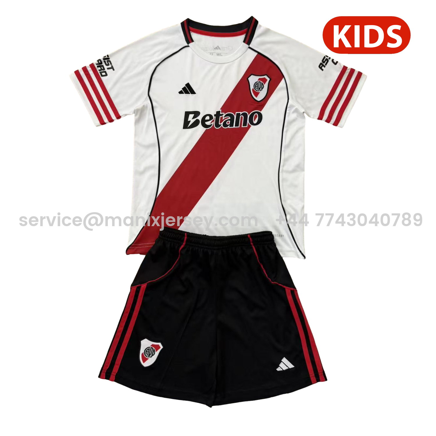 ManixJersey.com | River Plate 25-26 Home Kids Kit -Customize Name, Number and Patch | Worldwide Shipping