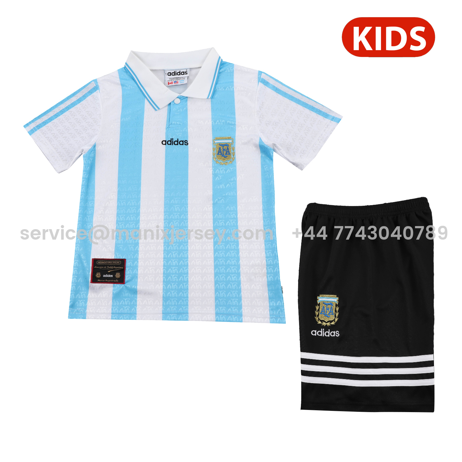ManixJersey.com | Retro Argentina 1994 Home Kids Kit -Customize Name, Number and Patch | Worldwide Shipping