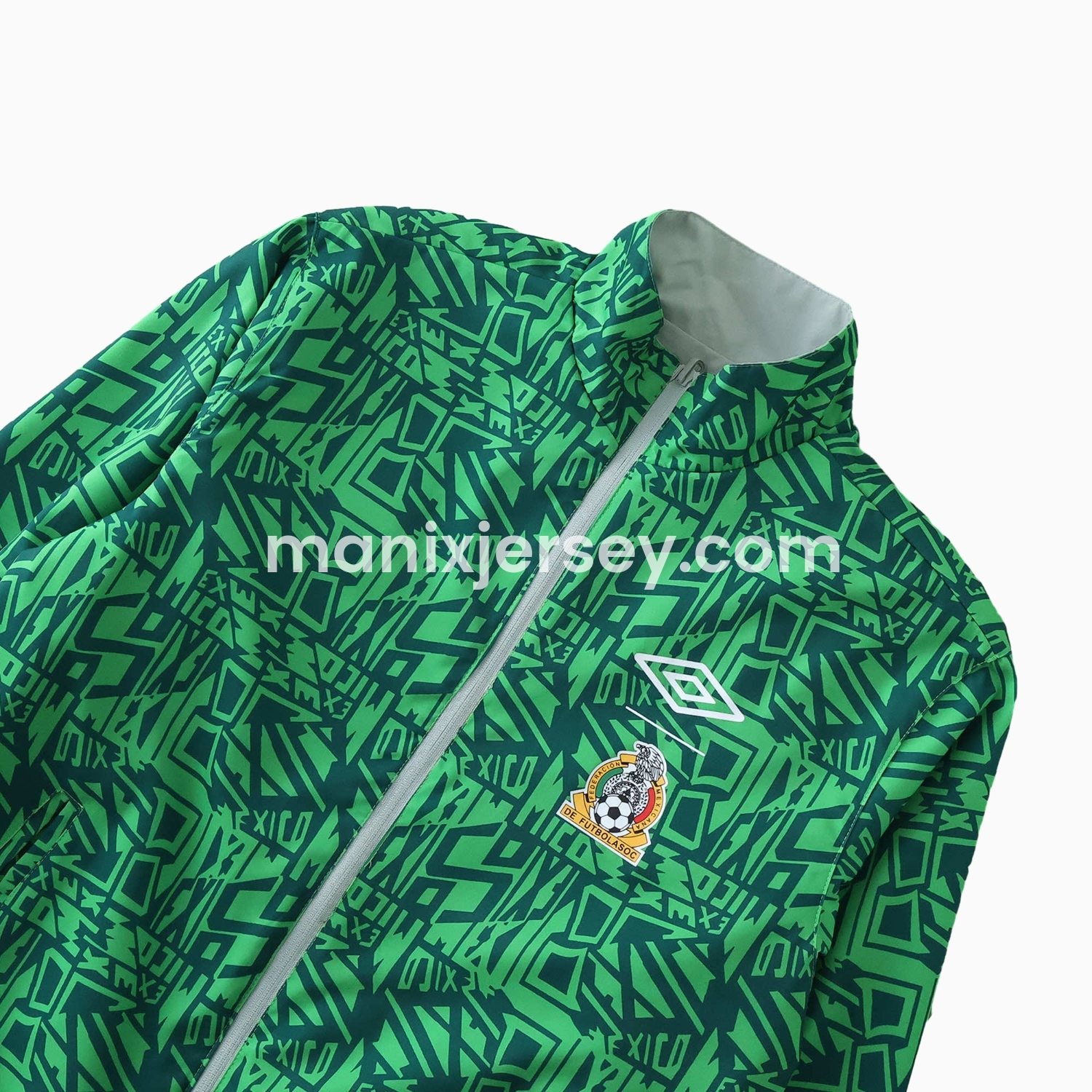 ManixJersey.com | Retro Mexico 1994 Retro Style Double Sided Reversible Windbreaker - Green & Grey -Customize Name, Number and Patch | Worldwide Shipping