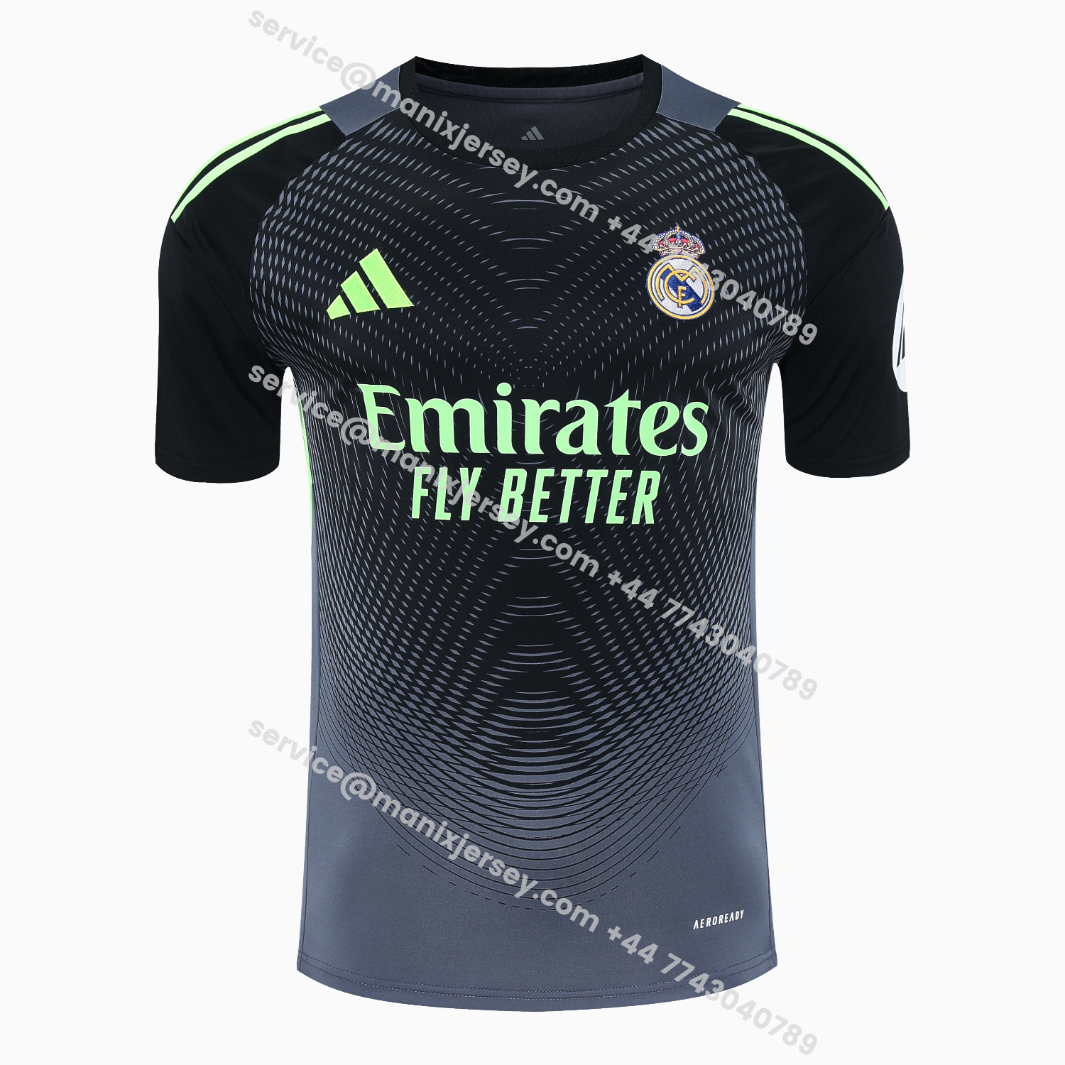 ManixJersey.com | Real Madrid 25-26 Short-Sleeve Training Set - Deep Gray Top & Gray Shorts -Customize Name, Number and Patch | Worldwide Shipping