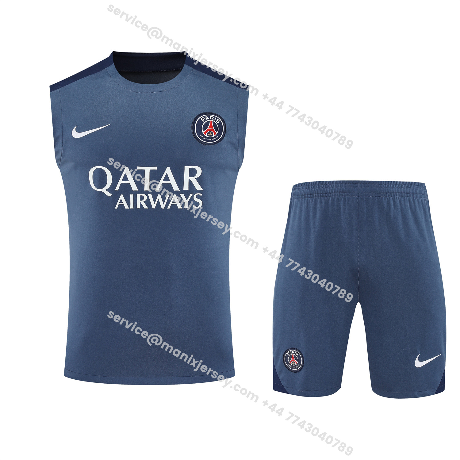ManixJersey.com | Paris Saint-Germain PSG 25-26 Vest Training Set - Deep Blue Vest & Deep Blue Shorts -Customize Name, Number and Patch | Worldwide Shipping
