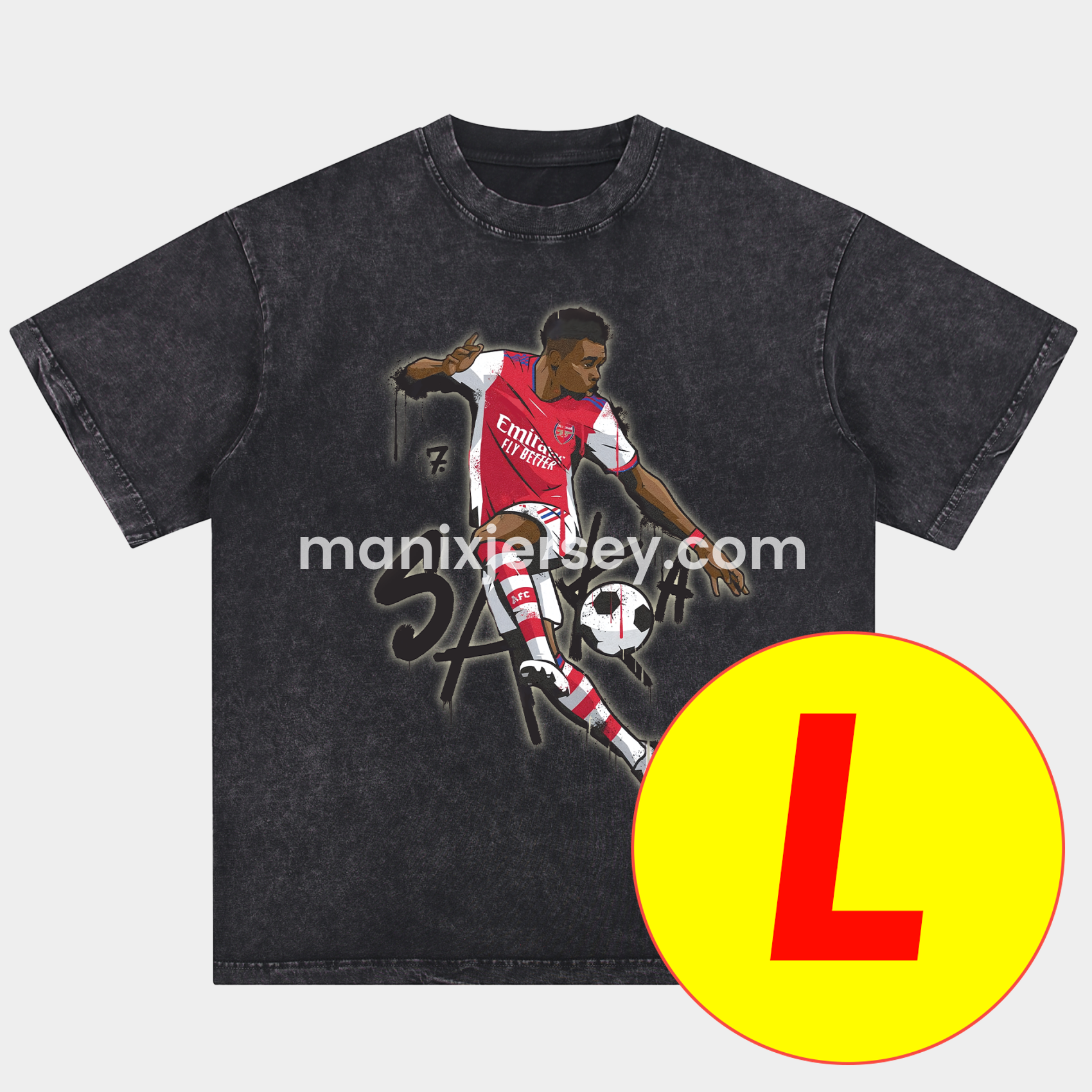 ManixJersey.com | Arsenal Henry Wenger Saka Gunners Oversized Washed T-Shirt -Customize Name, Number and Patch | Worldwide Shipping