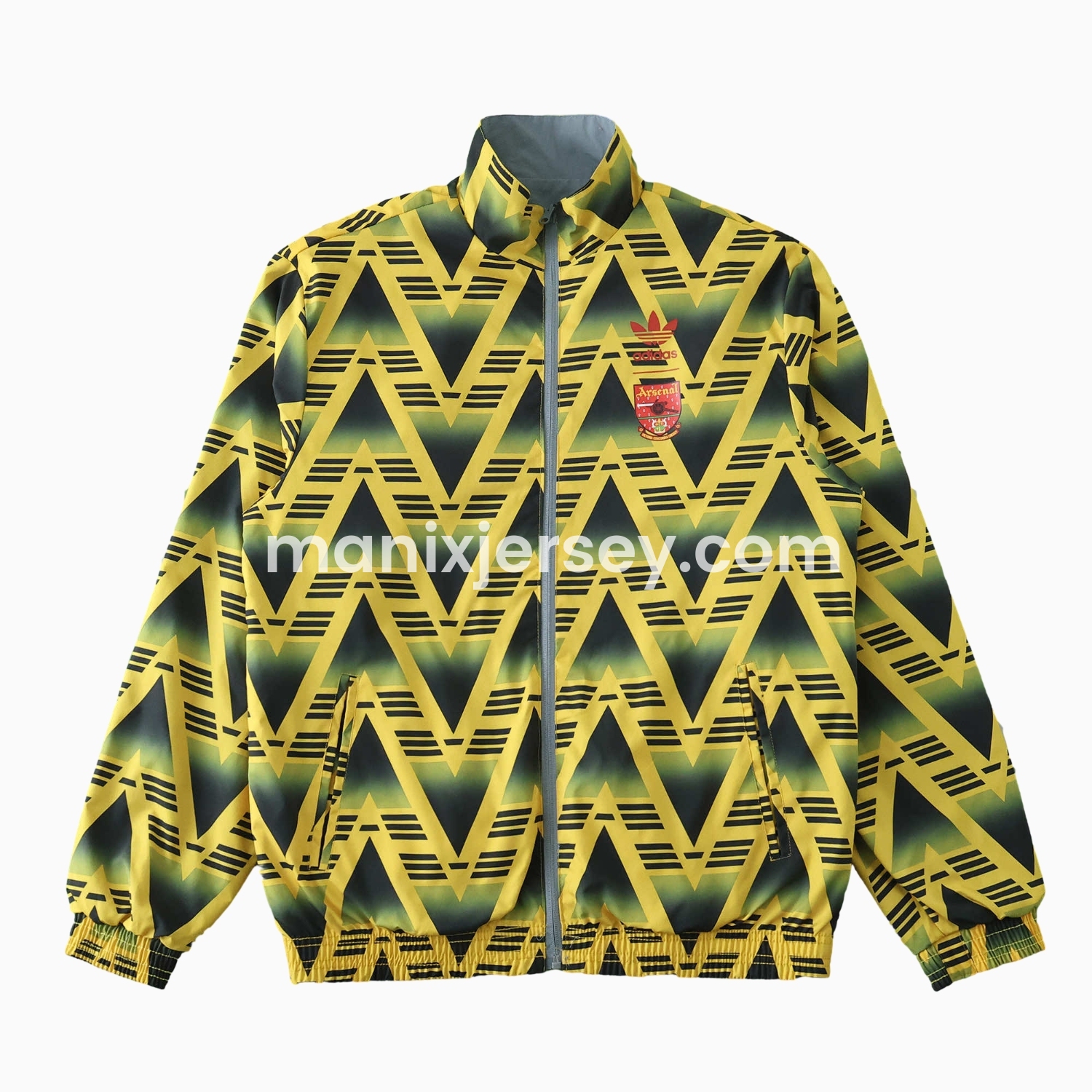 ManixJersey.com | Retro Arsenal 1991-93 Away Double Sided Reversible Windbreaker - Yellow & Grey -Customize Name, Number and Patch | Worldwide Shipping