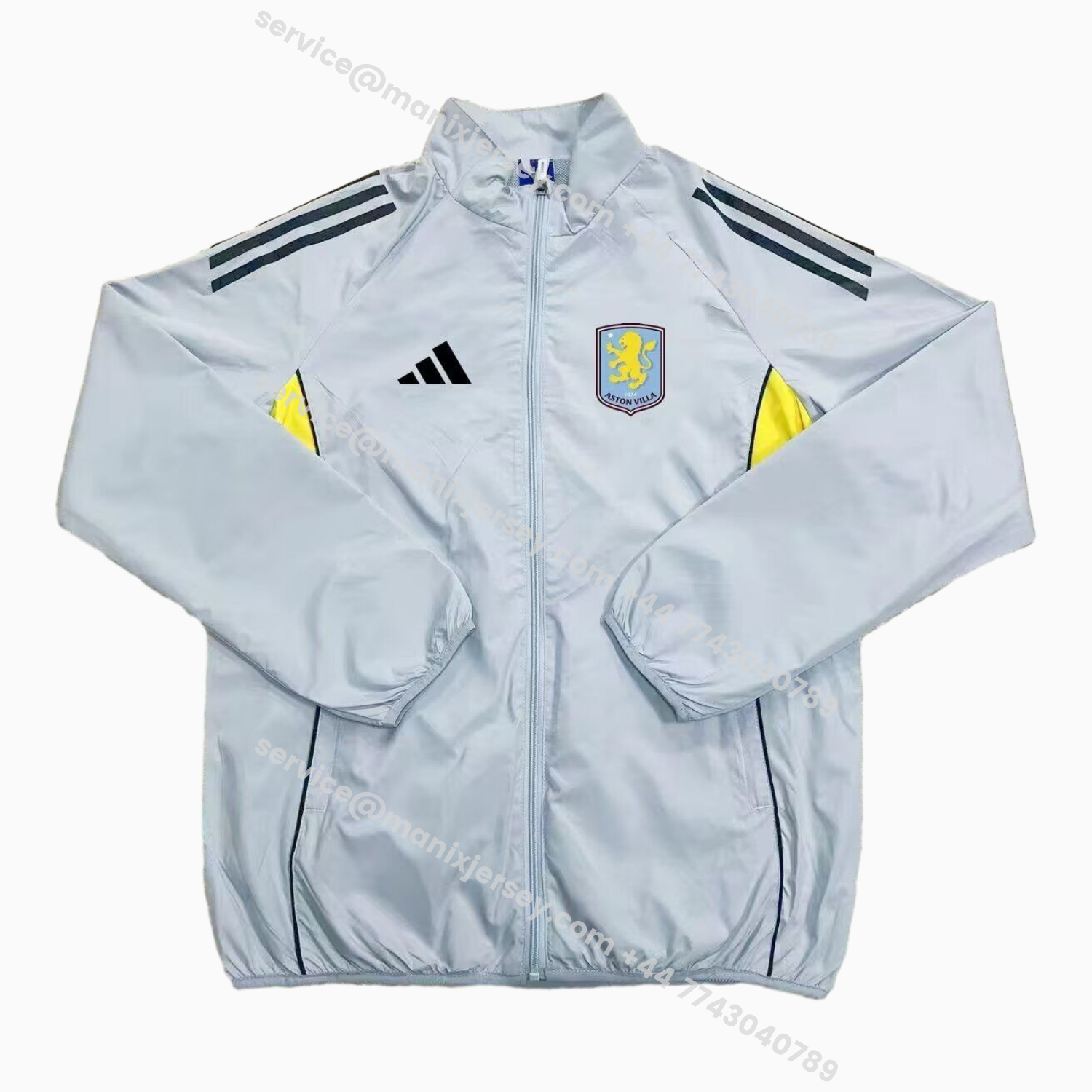 ManixJersey.com | Aston Villa 25-26 Throwback Windbreaker Jacket - Grey Blue -Customize Name, Number and Patch | Worldwide Shipping