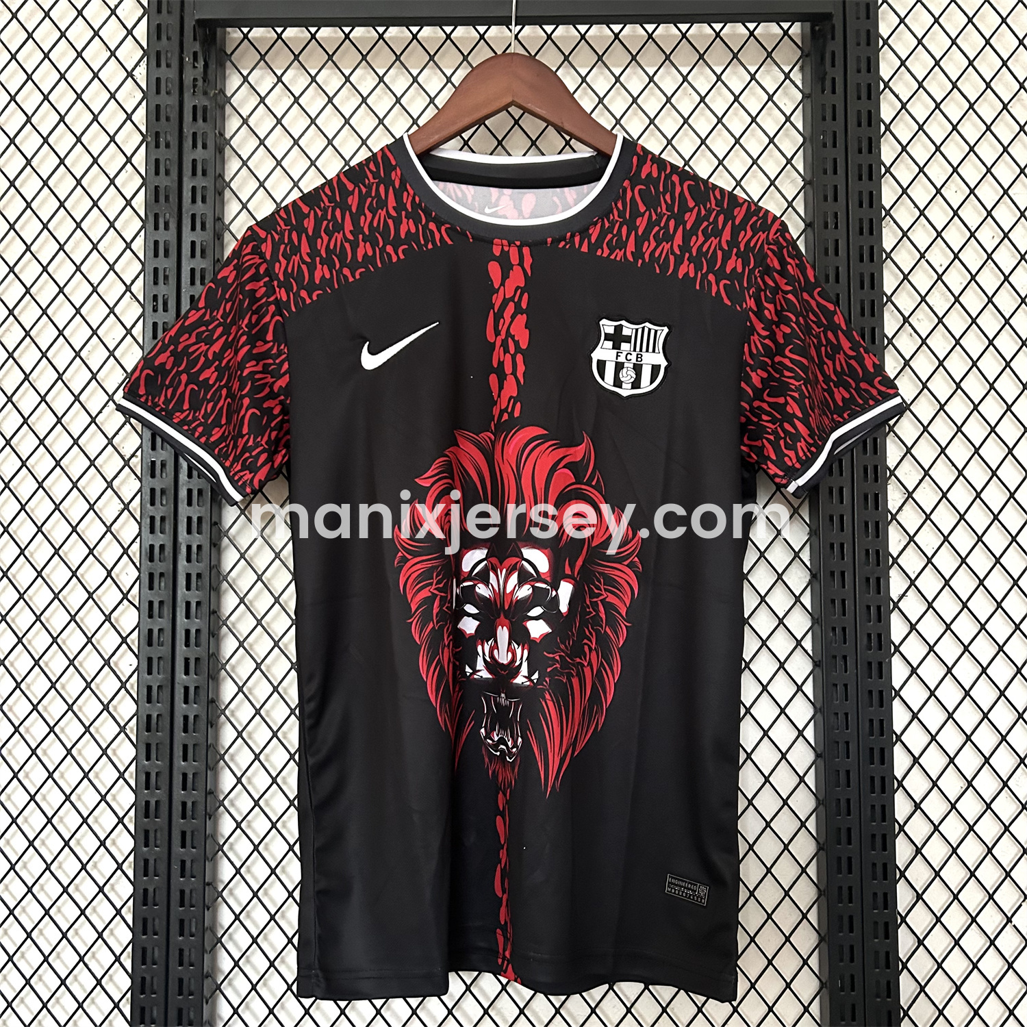 ManixJersey.com | Barcelona 25-26 Red Lion Silhouette Black Jersey - Fans Version -Customize Name, Number and Patch | Worldwide Shipping