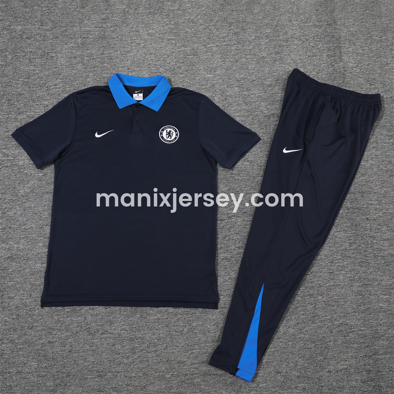 ManixJersey.com | C.H.E.L.S.E.A 25-26 POLO Short-Sleeve Training Set - Deep Blue Top and Pants -Customize Name, Number and Patch | Worldwide Shipping