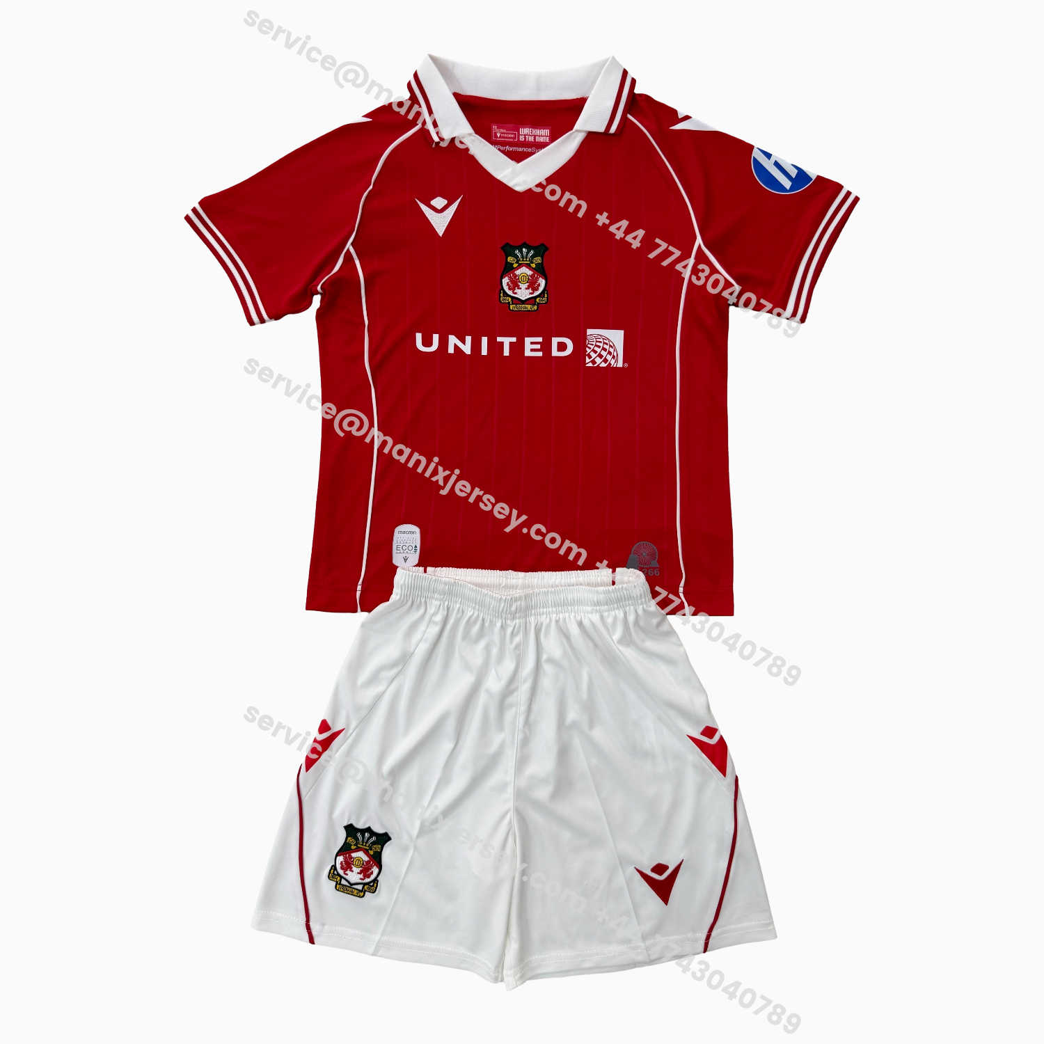 ManixJersey.com | Wrexham 25-26 Red Home Kids Kit -Customize Name, Number and Patch | Worldwide Shipping
