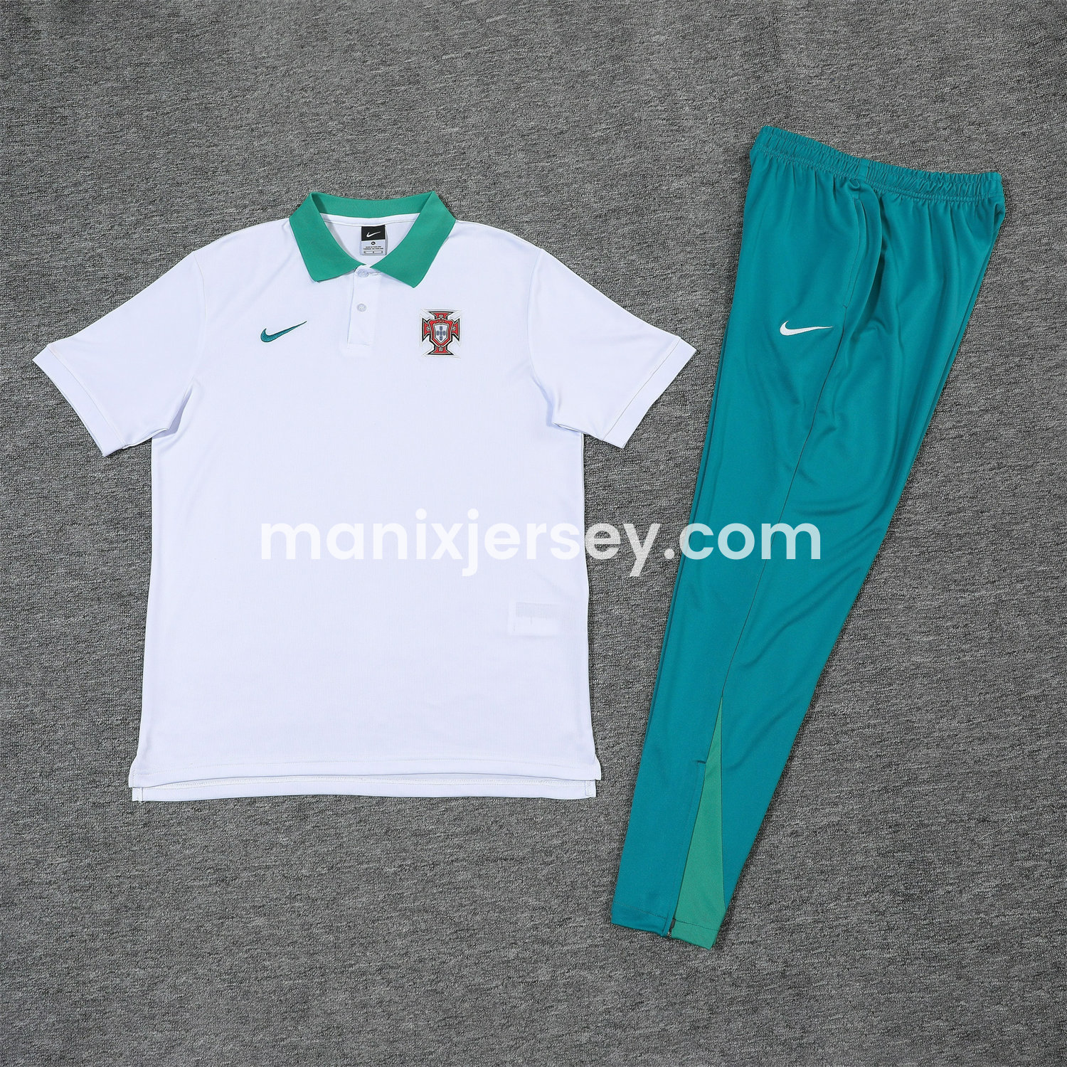 ManixJersey.com | Portugal 25-26 POLO Short-Sleeve Training Set - White Top and Blue Pants -Customize Name, Number and Patch | Worldwide Shipping