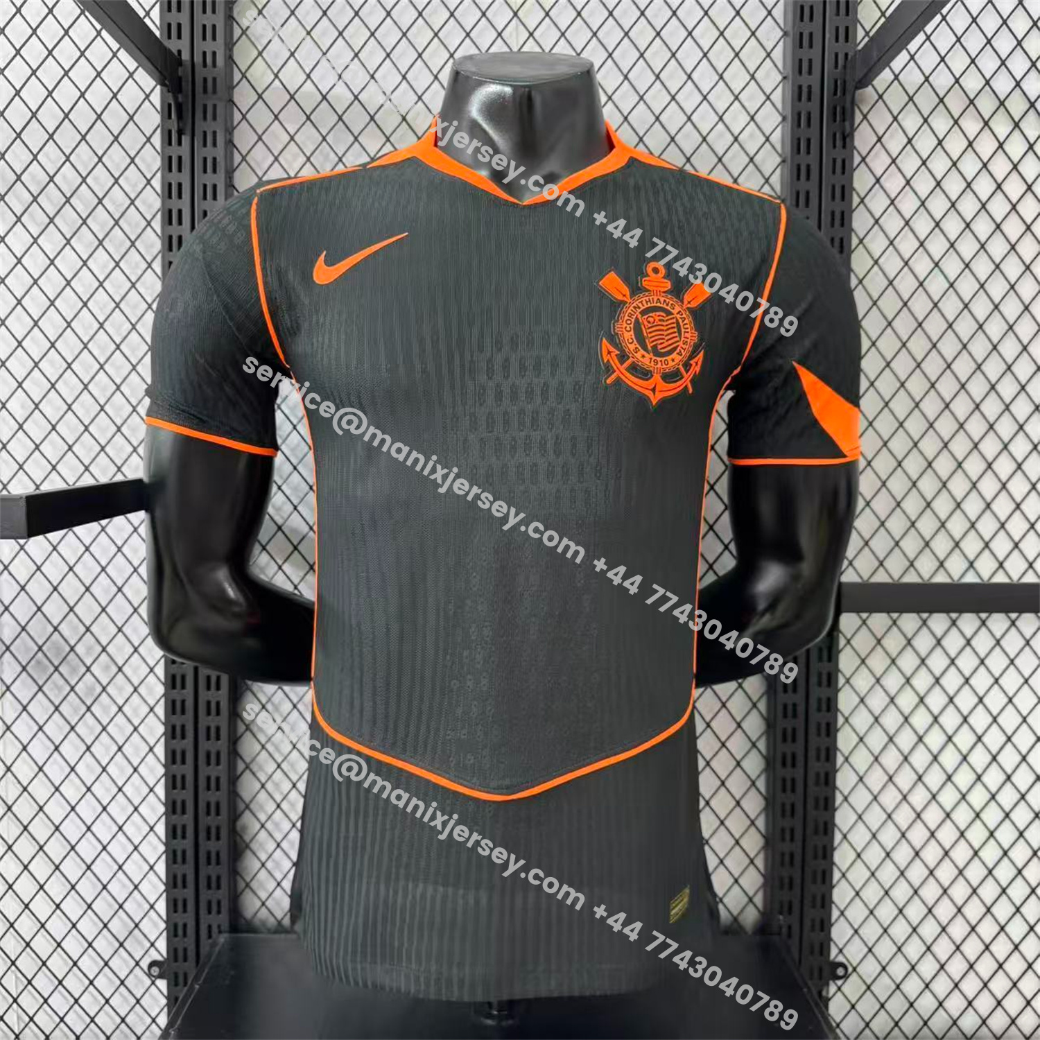 ManixJersey.com | Corinthians 25-26 Third Orange Lines Black Jersey - Player Version -Customize Name, Number and Patch | Worldwide Shipping