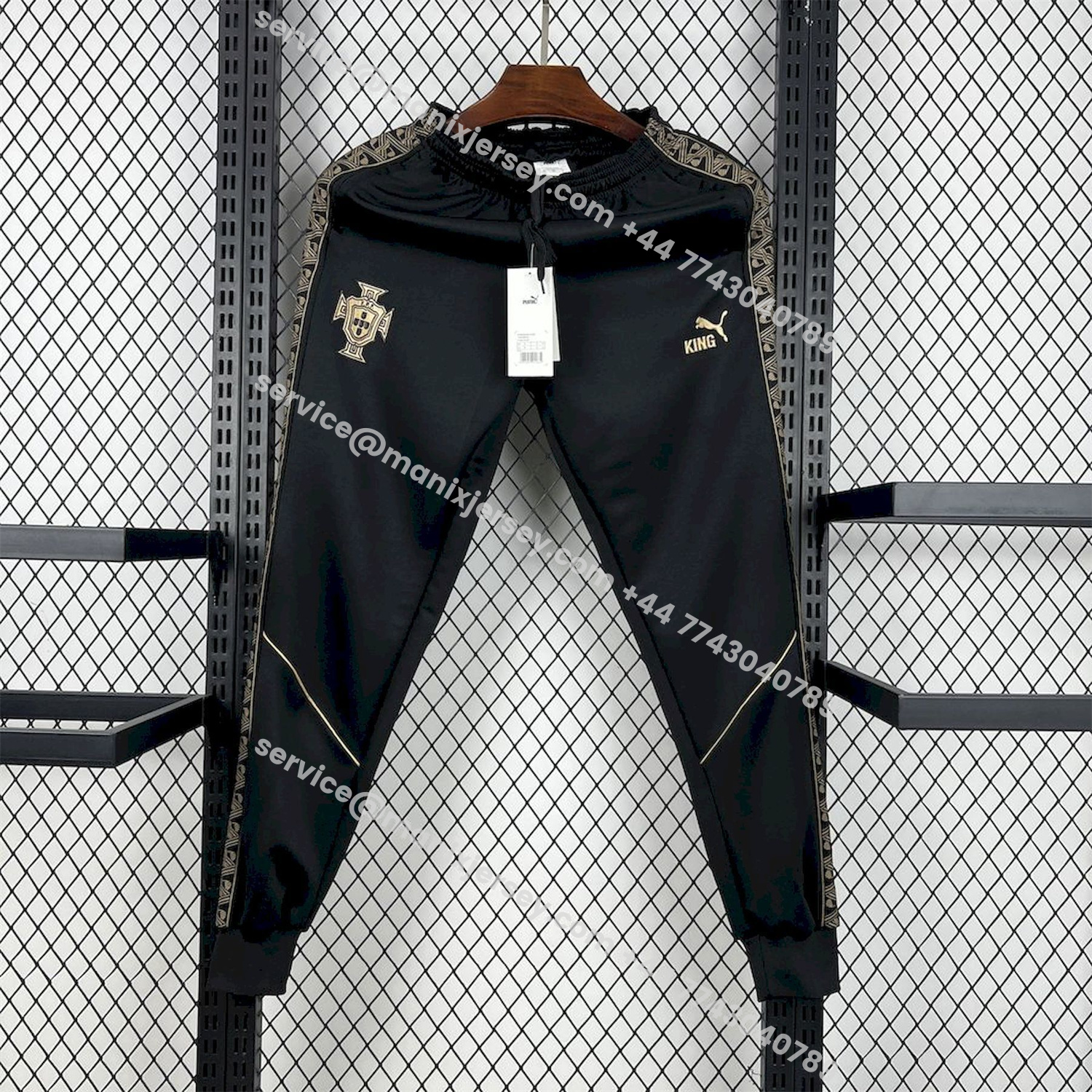 ManixJersey.com | Portugal 25-26 Eusebio Special Windbreaker Training Set - Black White Top and Pants -Customize Name, Number and Patch | Worldwide Shipping