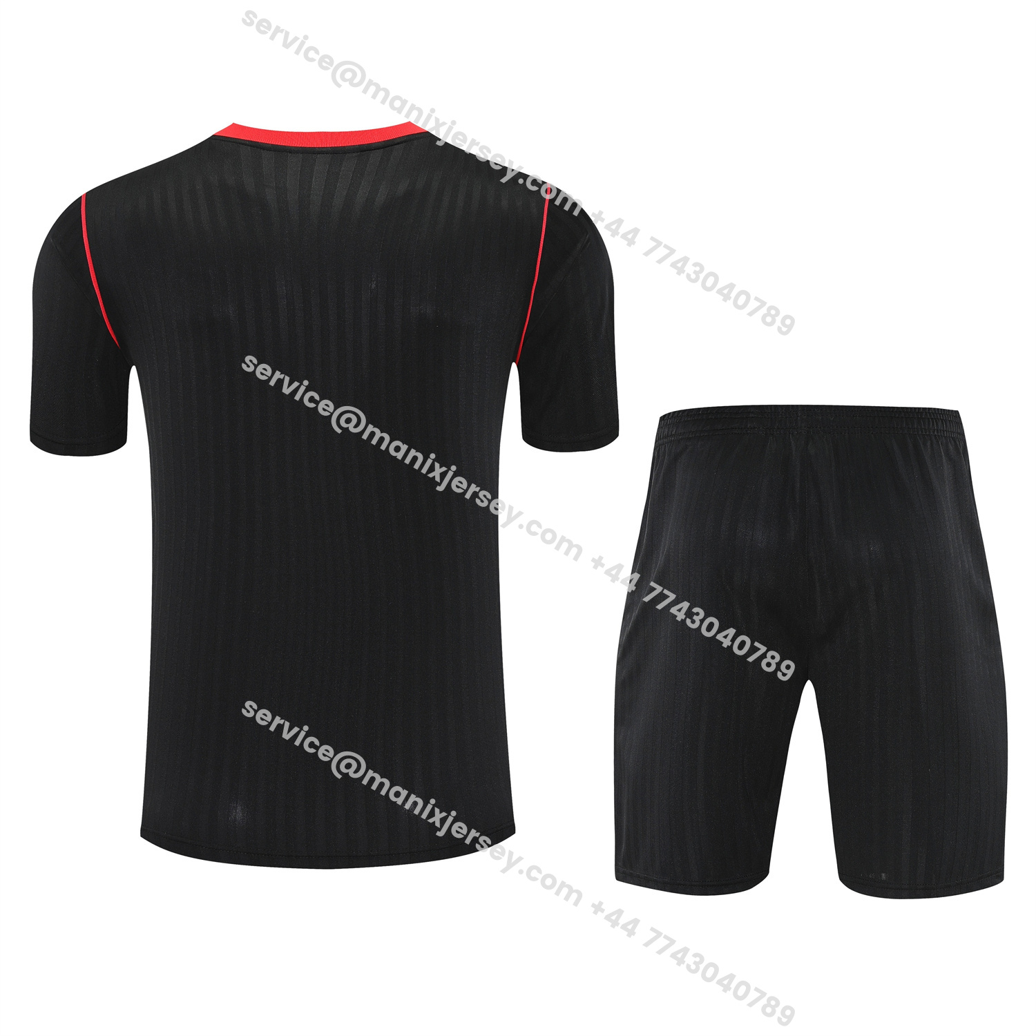 ManixJersey.com | Manchester United 25-26 Short-Sleeve Training Set - Red Lines Black Top & Black Shorts -Customize Name, Number and Patch | Worldwide Shipping