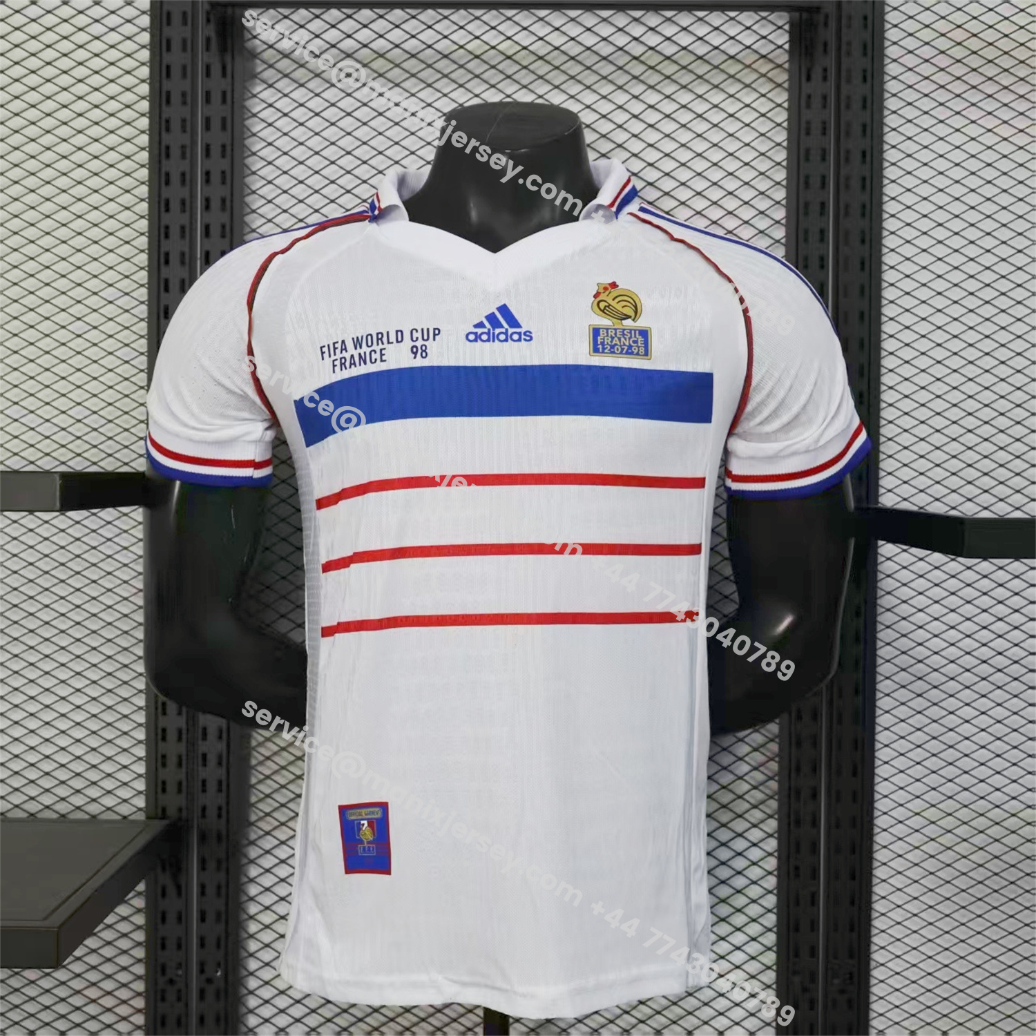 ManixJersey.com | Retro France 1998 Away White Jersey - Player Version -Customize Name, Number and Patch | Worldwide Shipping