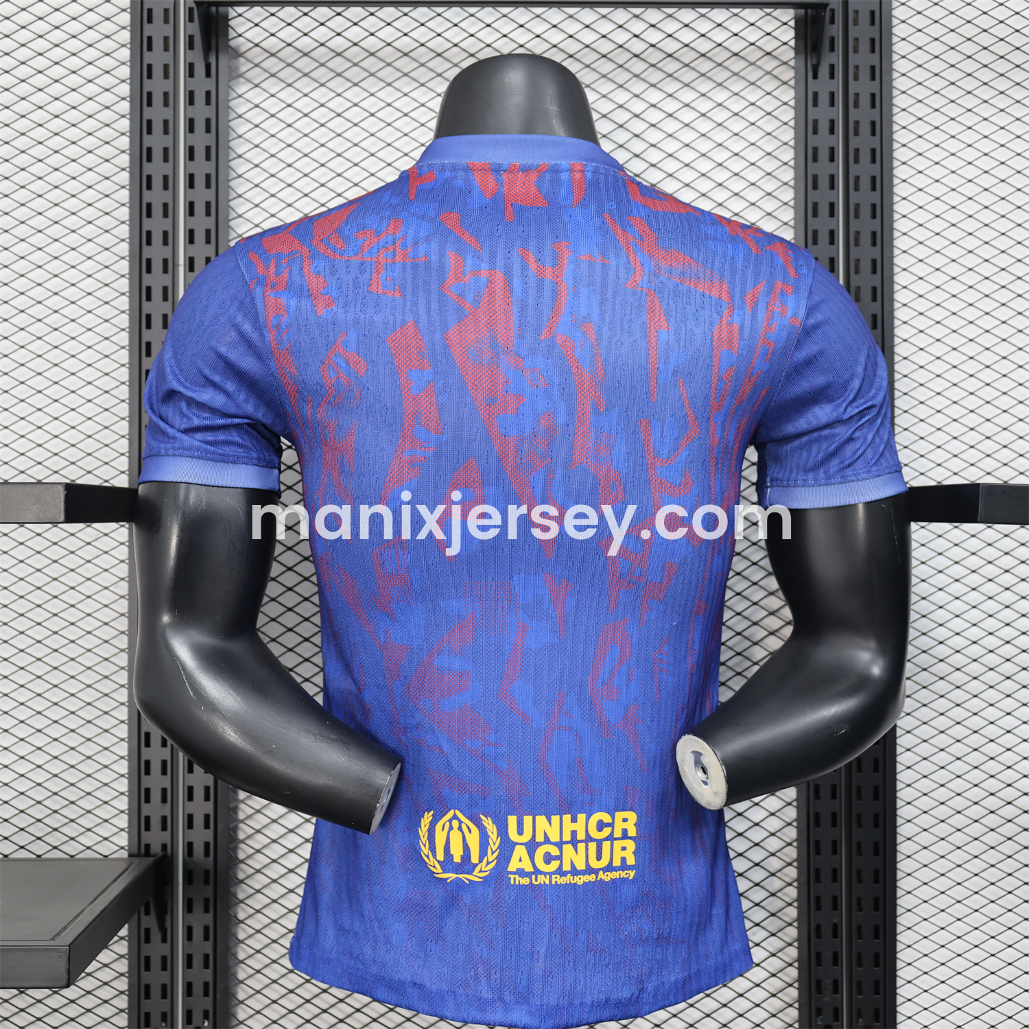 ManixJersey.com | Barcelona 25-26 Blue Gradient and Red Shaped Pattern Pattern Jersey - Player Version -Customize Name, Number and Patch | Worldwide Shipping