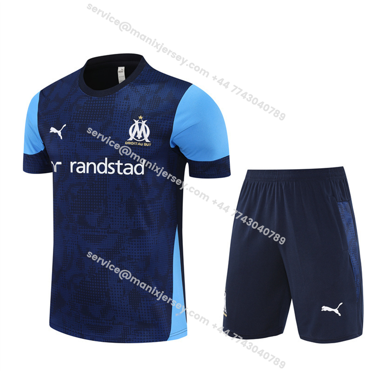 ManixJersey.com | Marseille 25-26 Short-Sleeve Training Set - Royal Blue Top & Royal Blue Shorts -Customize Name, Number and Patch | Worldwide Shipping