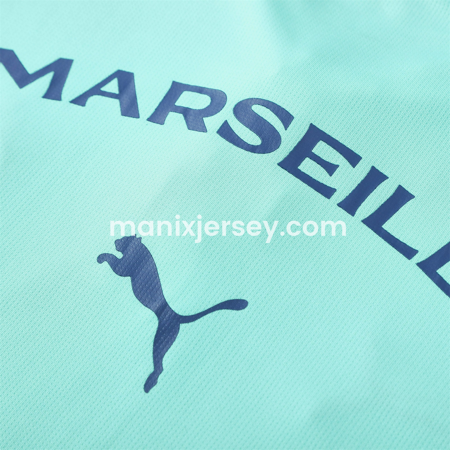 ManixJersey.com | Marseille 25-26 POLO Short-Sleeve Training Set - Cyan Top and Deep Blue Pants -Customize Name, Number and Patch | Worldwide Shipping
