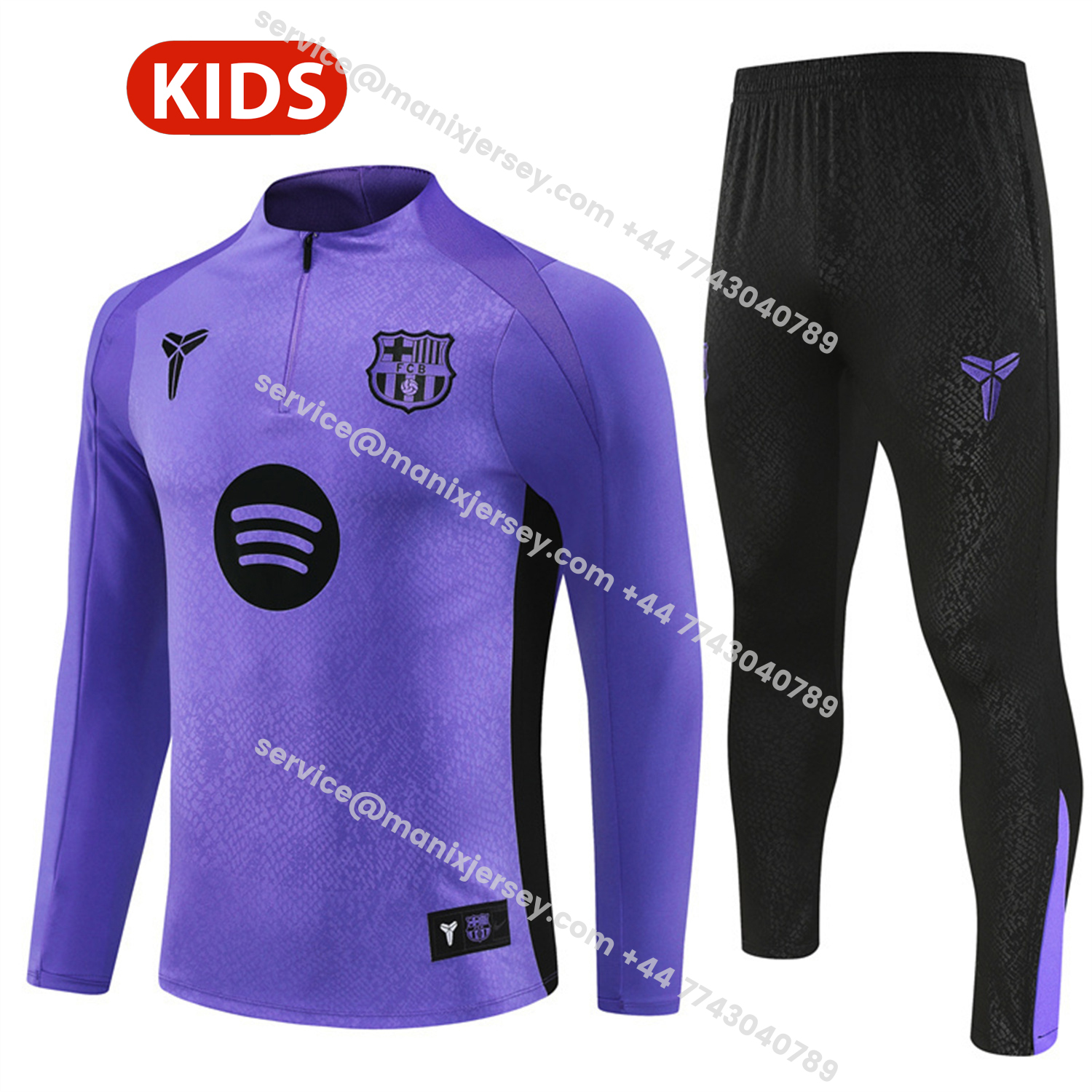 ManixJersey.com | Barcelona 25-26 X KB Kids Long Sleeve Training Set - Purple Top & Black Pants -Customize Name, Number and Patch | Worldwide Shipping