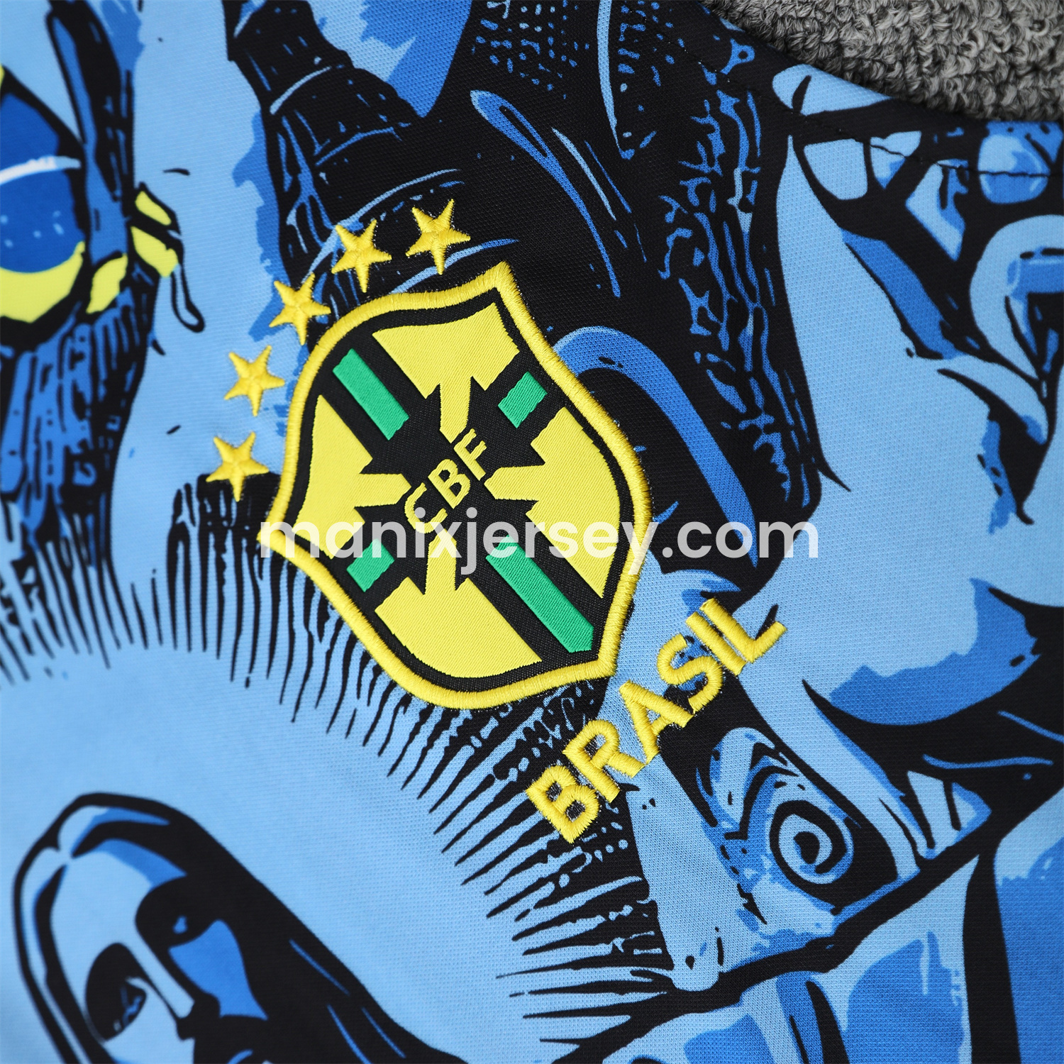 ManixJersey.com | Brazil 25-26 Blue Jesus Statue Vest Training Set - Blue Vest & Black Shorts -Customize Name, Number and Patch | Worldwide Shipping