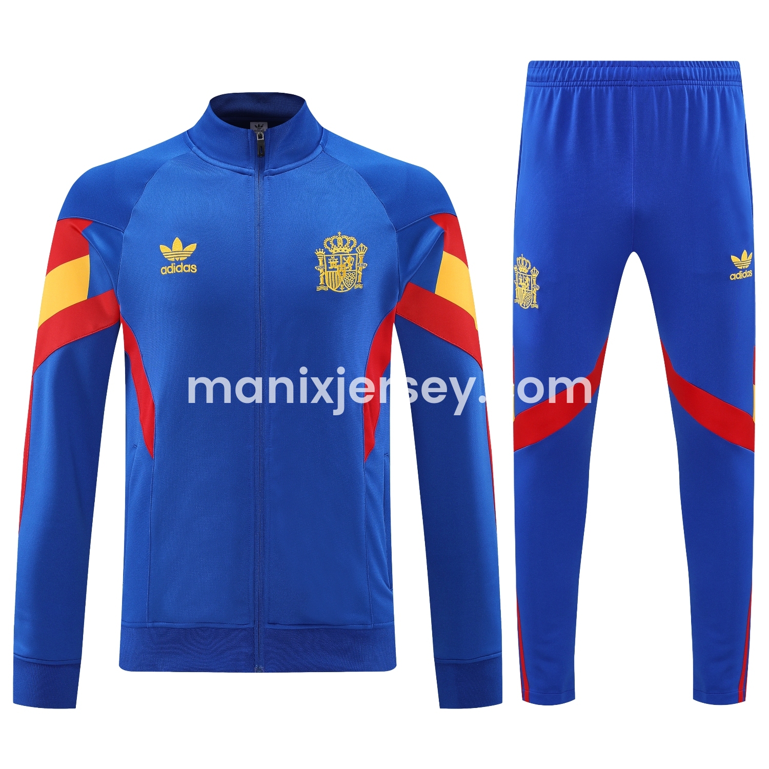 ManixJersey.com | Spain 25-26 Jacket Training Tracksuit - Blue Jackets & Pants with Red and Yellow -Customize Name, Number and Patch | Worldwide Shipping