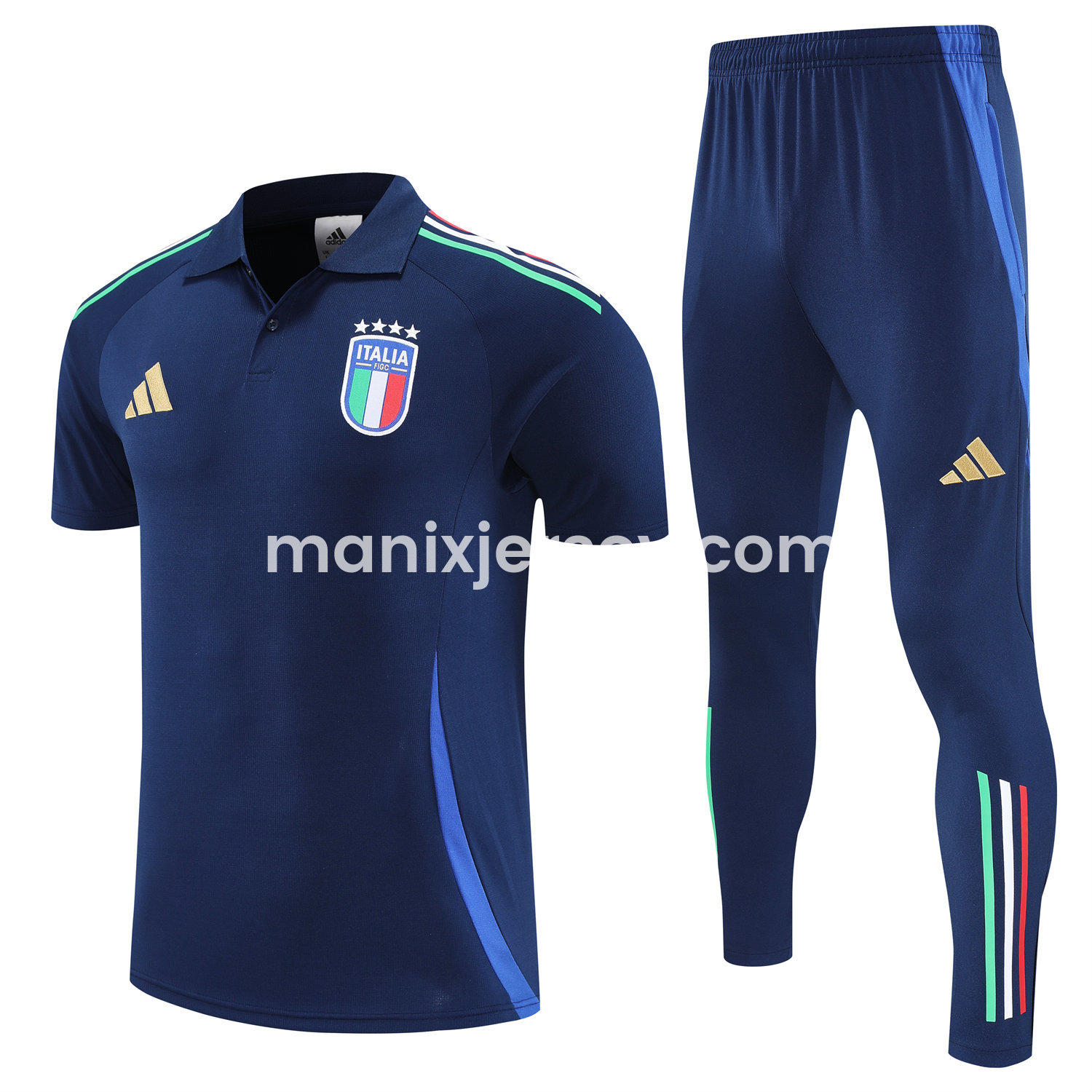 ManixJersey.com | Italy 25-26 POLO Short-Sleeve Training Set - Deep Blue Top and Pants -Customize Name, Number and Patch | Worldwide Shipping