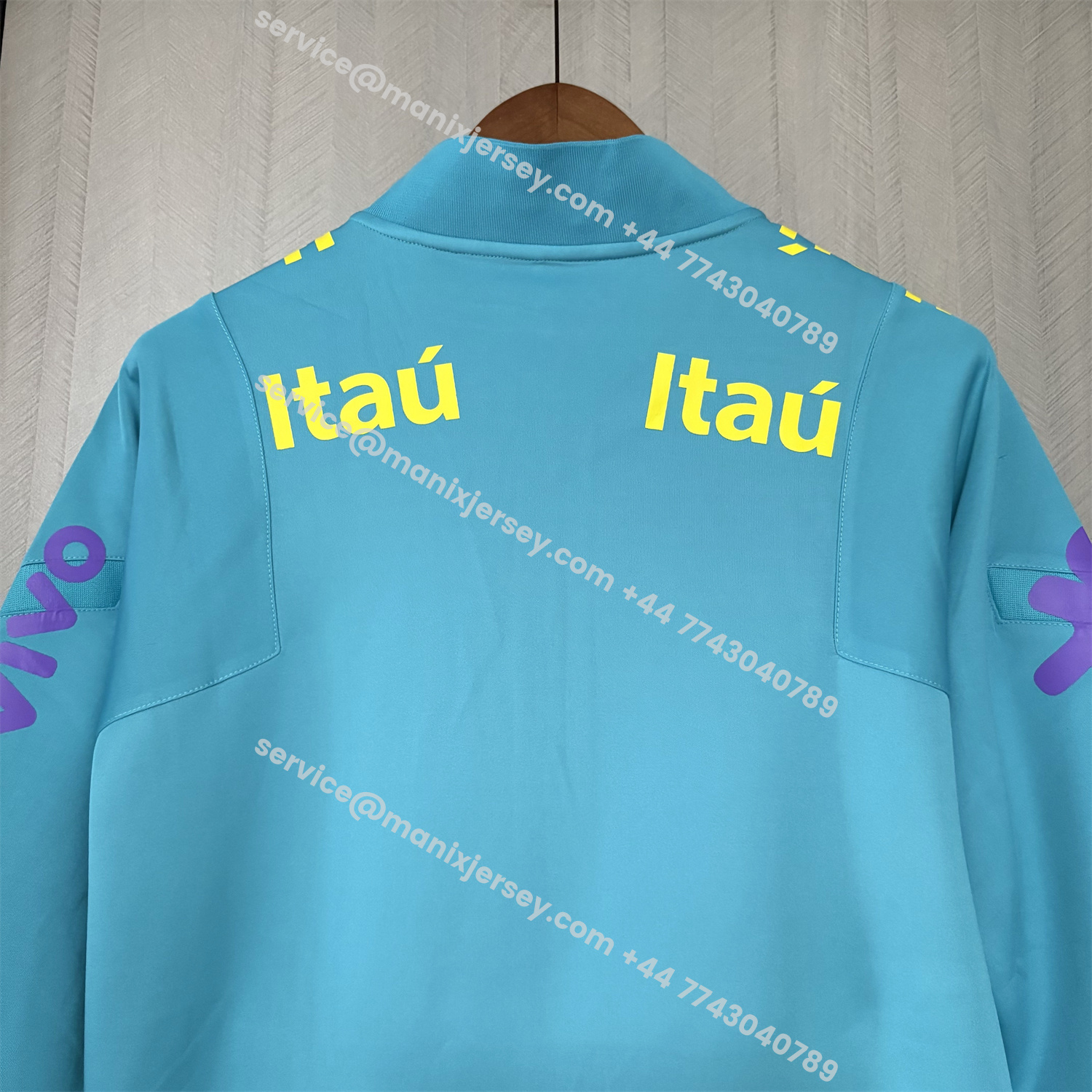 ManixJersey.com | Retro Brazil 2022 Pre-Match Cyan Unsponsored Windbreaker -Customize Name, Number and Patch | Worldwide Shipping