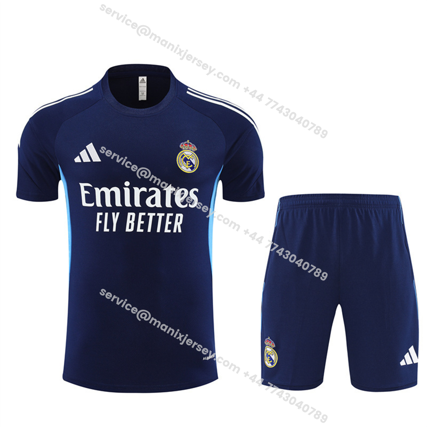 ManixJersey.com | Real Madrid 25-26 Short-Sleeve Training Set - Royal Blue Top & Royal Blue Shorts -Customize Name, Number and Patch | Worldwide Shipping