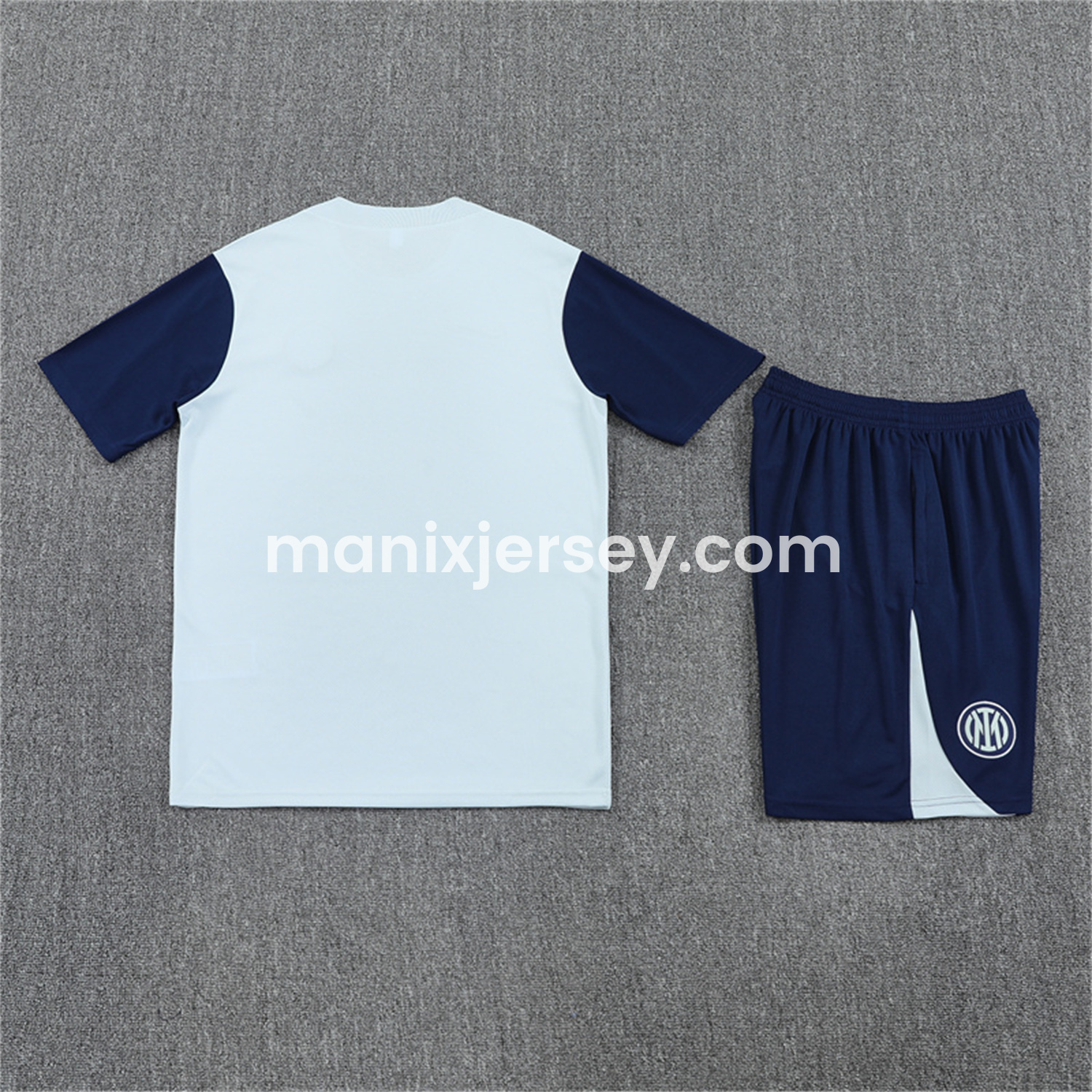 ManixJersey.com | Inter Milan 25-26 Short-Sleeve Training Set - Light Grey Top & Blue Shorts -Customize Name, Number and Patch | Worldwide Shipping