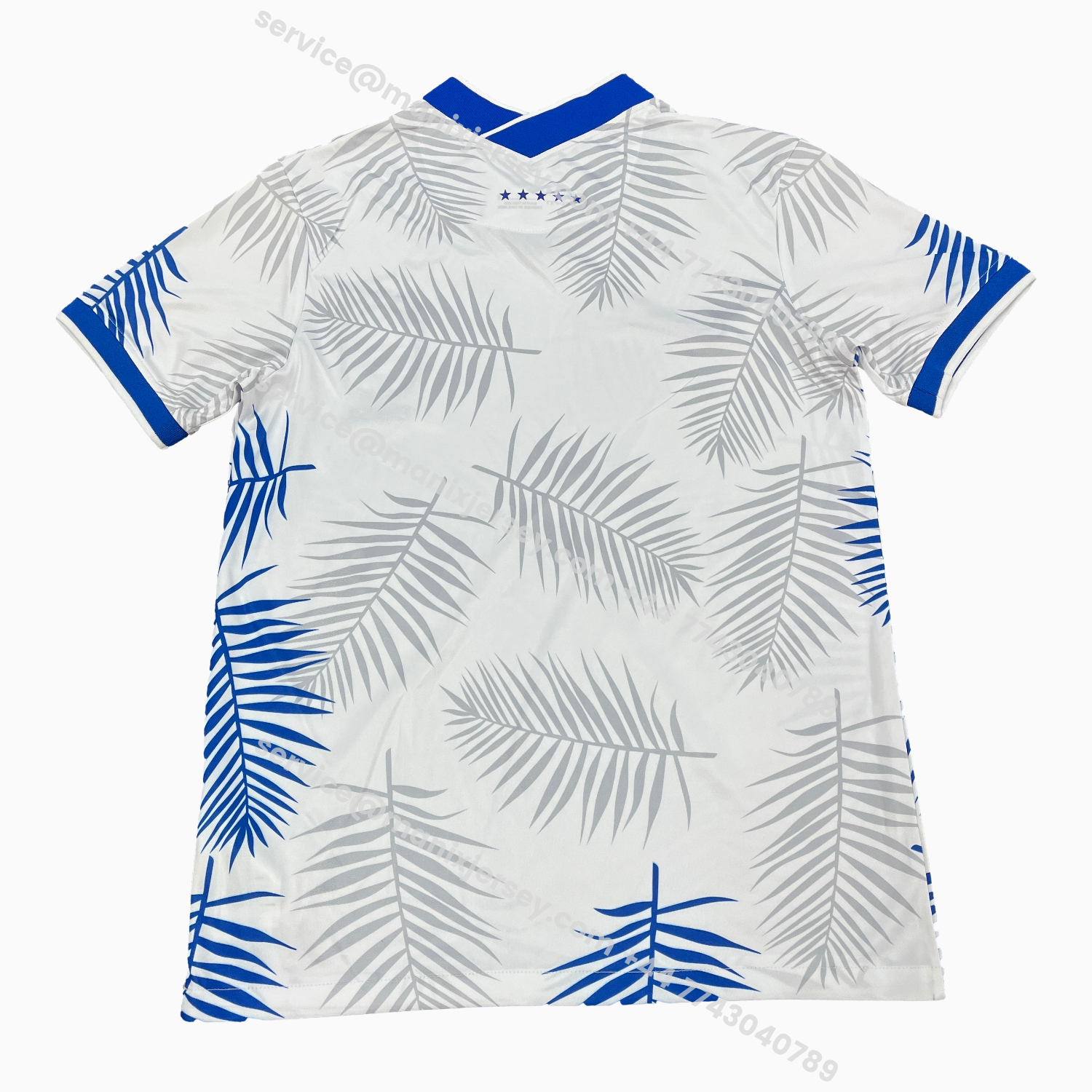 ManixJersey.com | Brazil 25-26 Blue And Grey Leaves White Jersey - Fans Version -Customize Name, Number and Patch | Worldwide Shipping