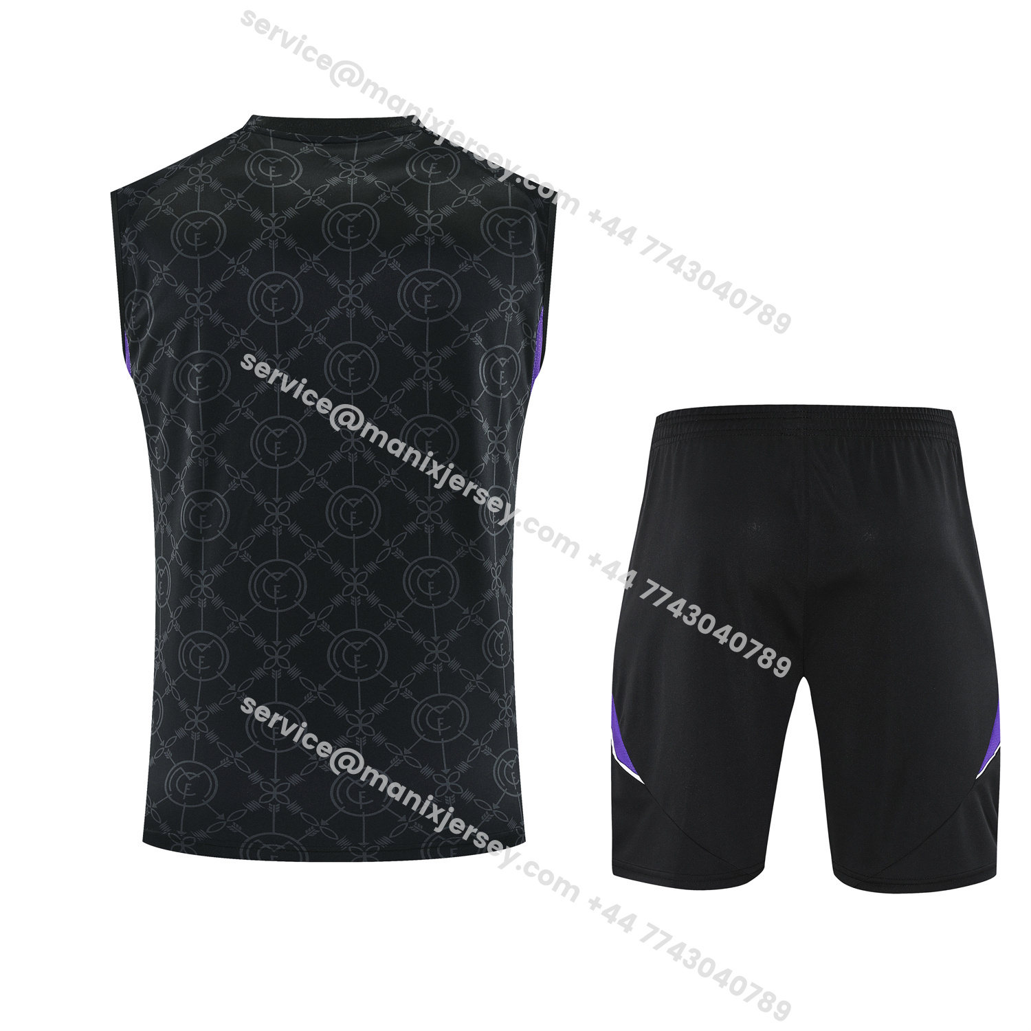 ManixJersey.com | Real Madrid 25-26 Vest Training Set - Blue Edge Black Vest & Black Shorts -Customize Name, Number and Patch | Worldwide Shipping