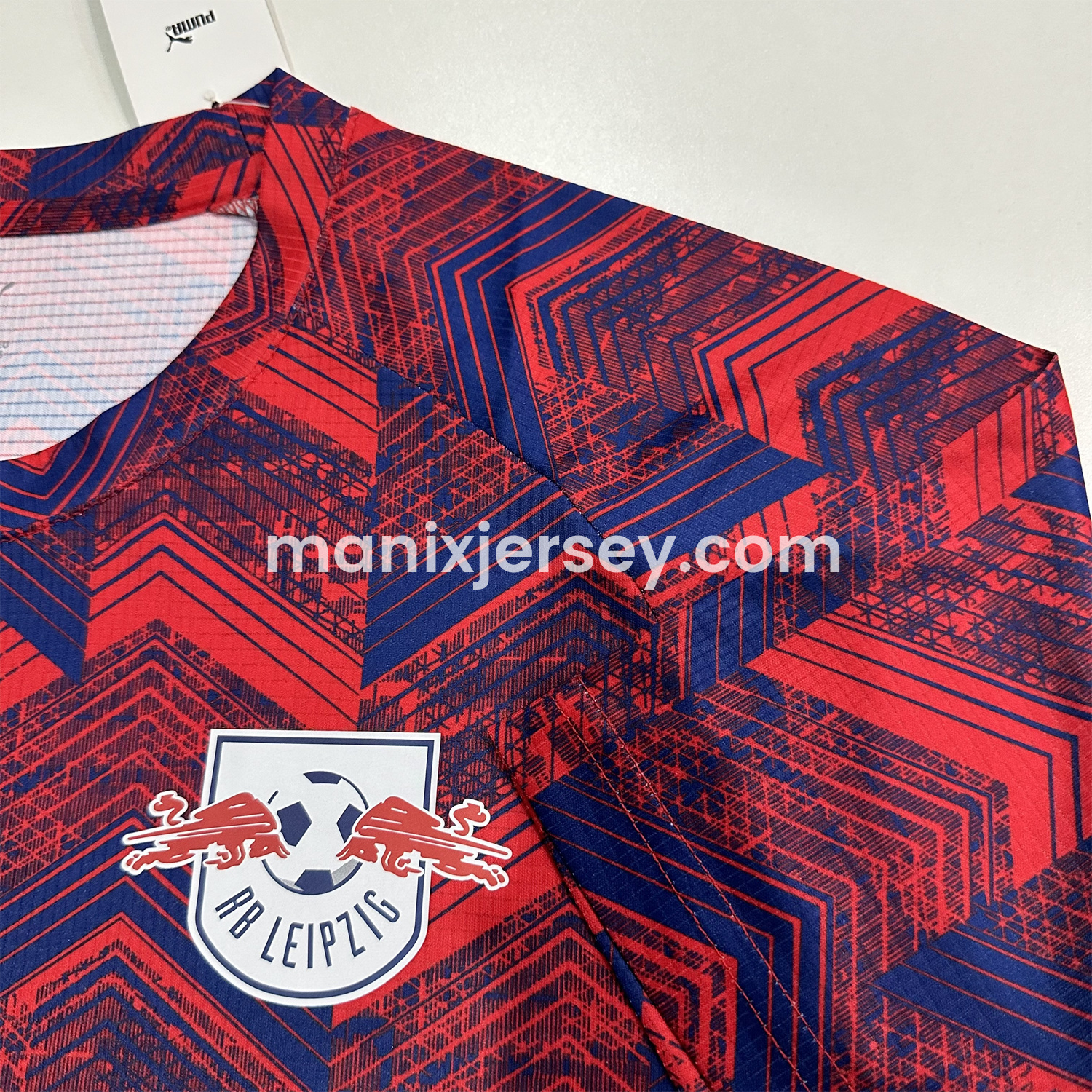ManixJersey.com | RB Leipzig 25-26 Pre-Match Red Blue Training Jersey - Fans Version -Customize Name, Number and Patch | Worldwide Shipping