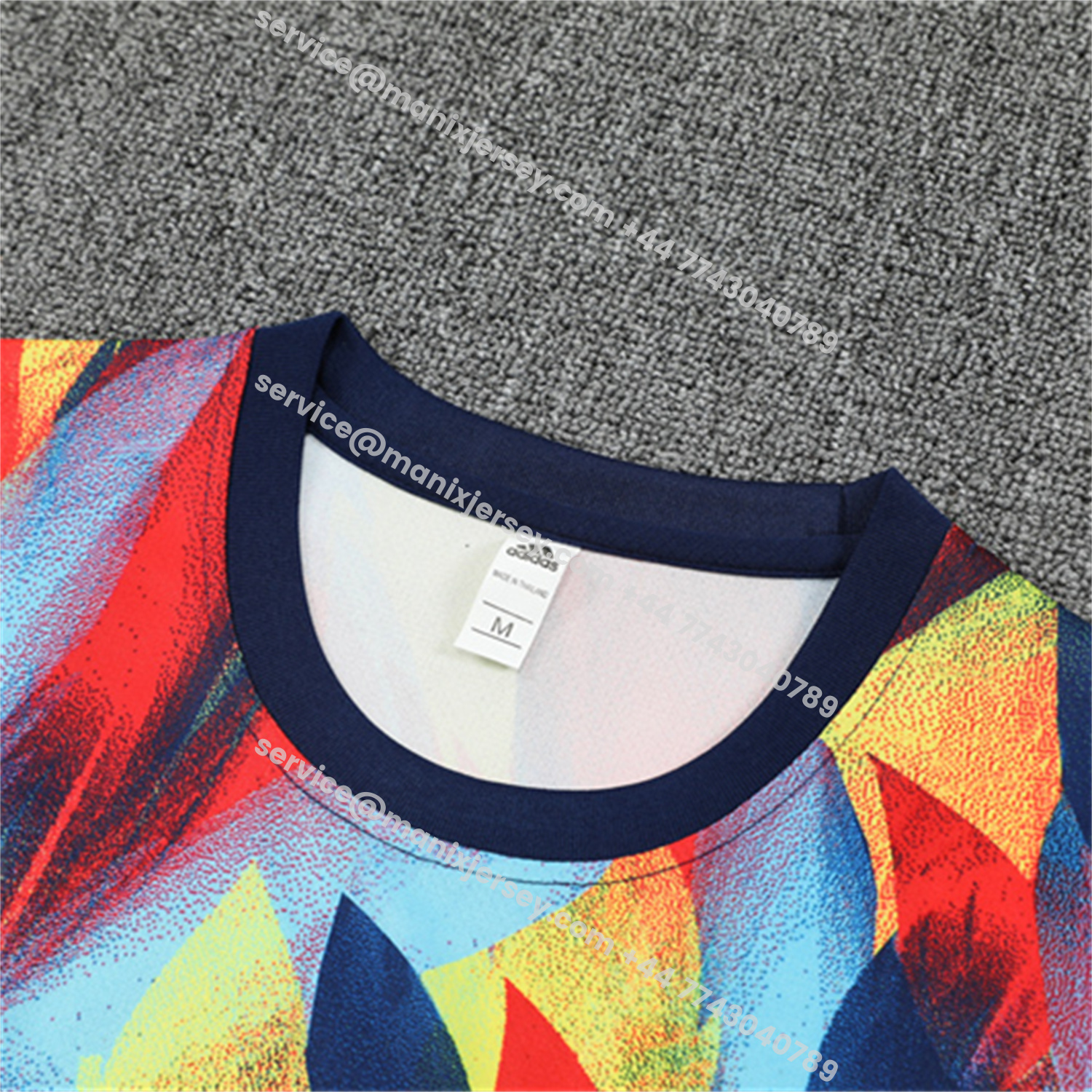 ManixJersey.com | Arsenal 25-26 Kids Short-Sleeve Training Set - Colorful Camouflage Top & Blue Shorts -Customize Name, Number and Patch | Worldwide Shipping