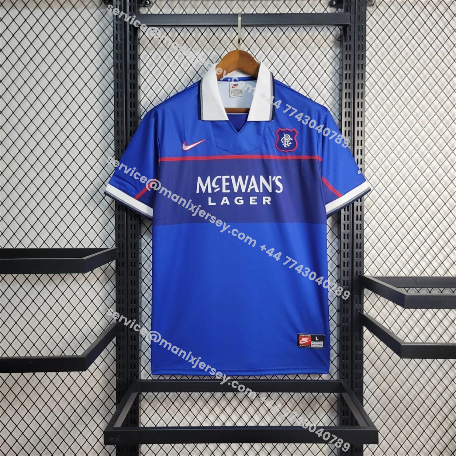 ManixJersey.com | Retro Glasgow Rangers 1997-99 Home Jersey -Customize Name, Number and Patch | Worldwide Shipping