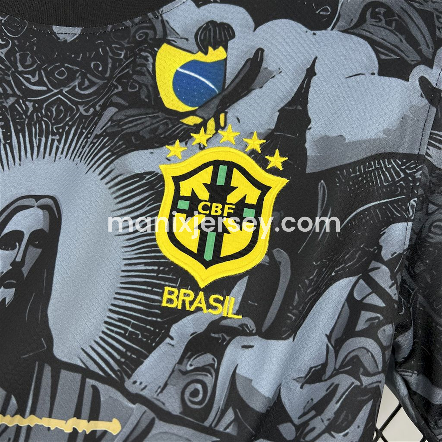 ManixJersey.com | Brazil 2024-25 X STUSSY Black Christ the Redeemer Statue Jersey - Fans Version -Customize Name, Number and Patch | Worldwide Shipping